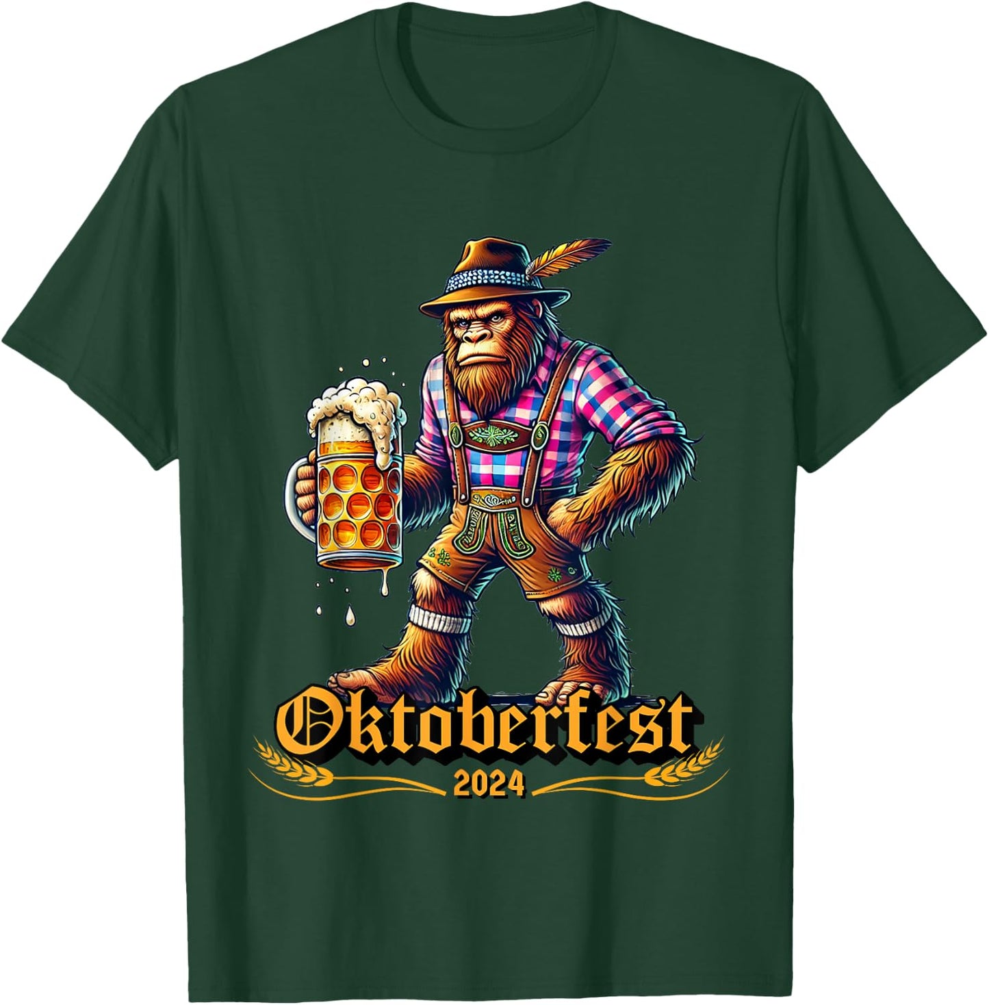 German Bigfoot Sasquatch Lederhose Funny Oktoberfest 2024 T-Shirt - T-Shirt | Forest