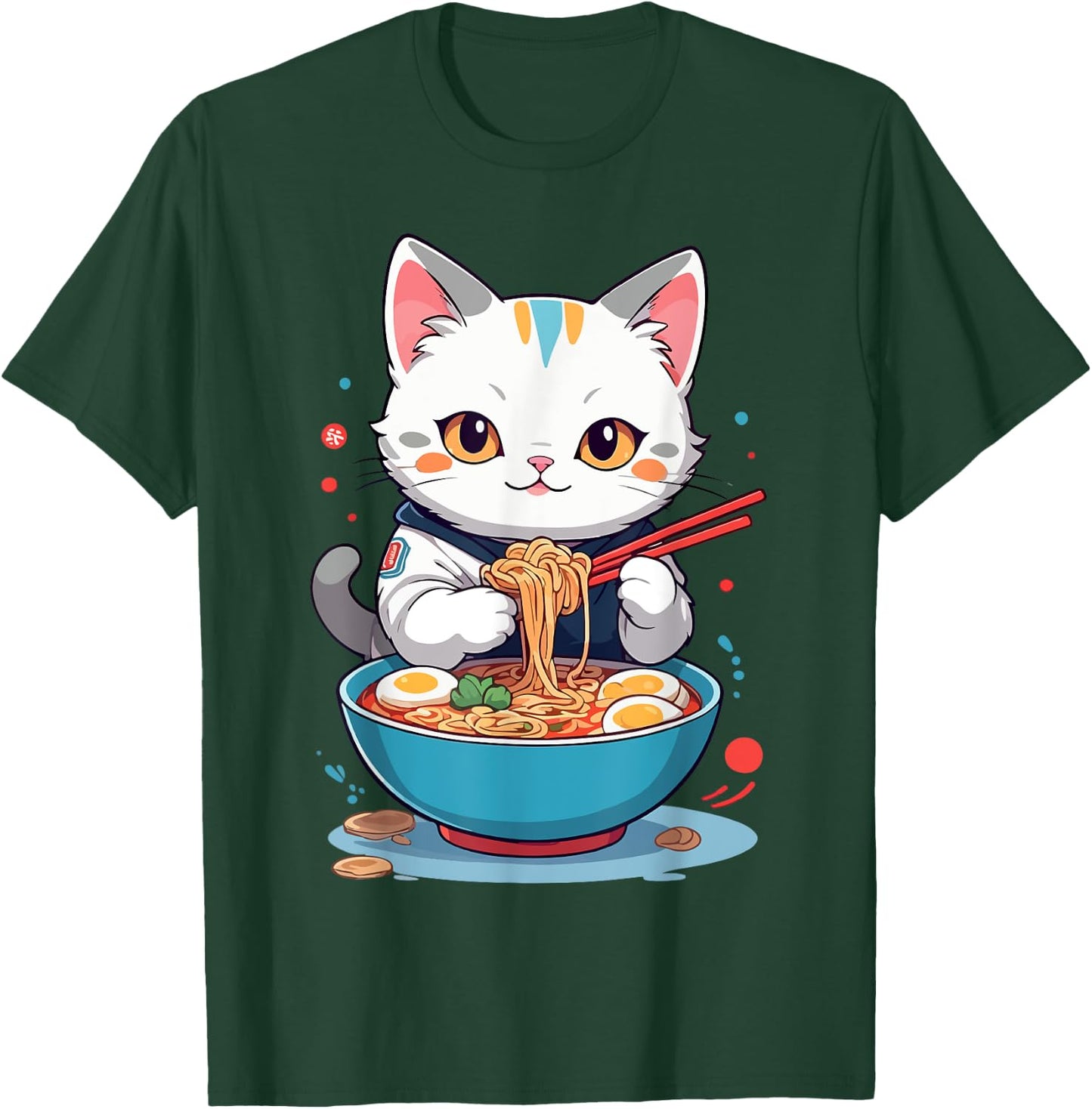 Cat Savoring Ramen Funny Pet Animals and Food Lover Design T-Shirt - T-Shirt | Forest