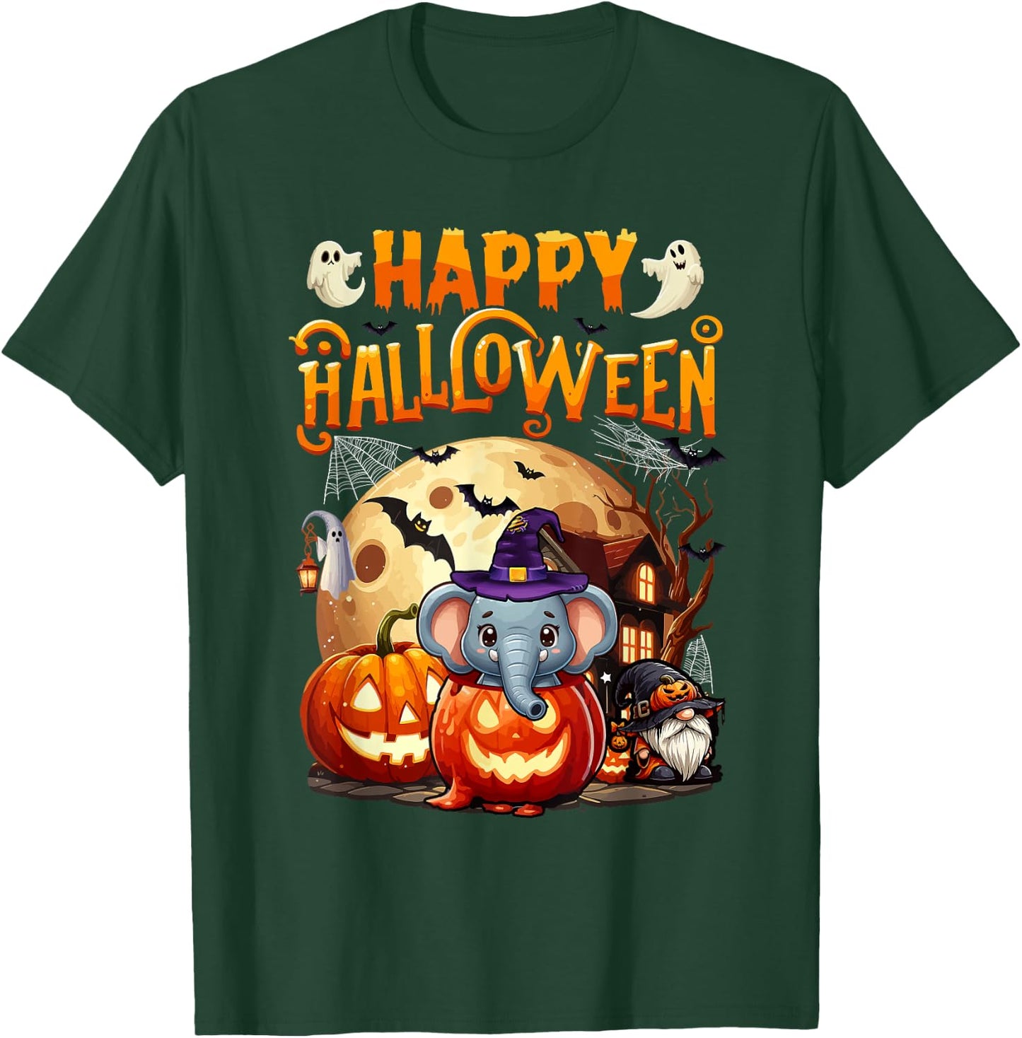 Happy Halloween Elephant Cosplay Witch In Carved Pumpkin T-Shirt - T-Shirt | Forest