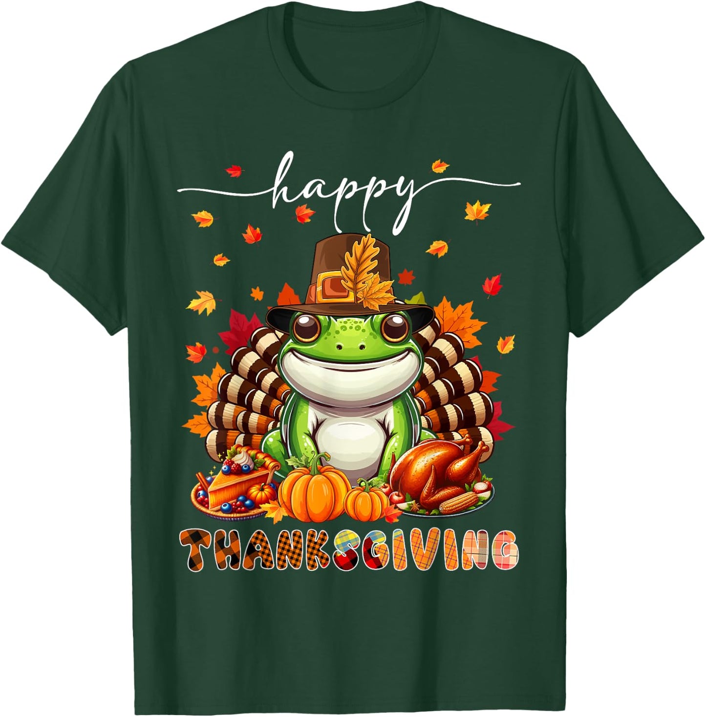 Happy Thanksgiving Frog Costume Turkey Fall Leaves Food T-Shirt - T-Shirt | Forest