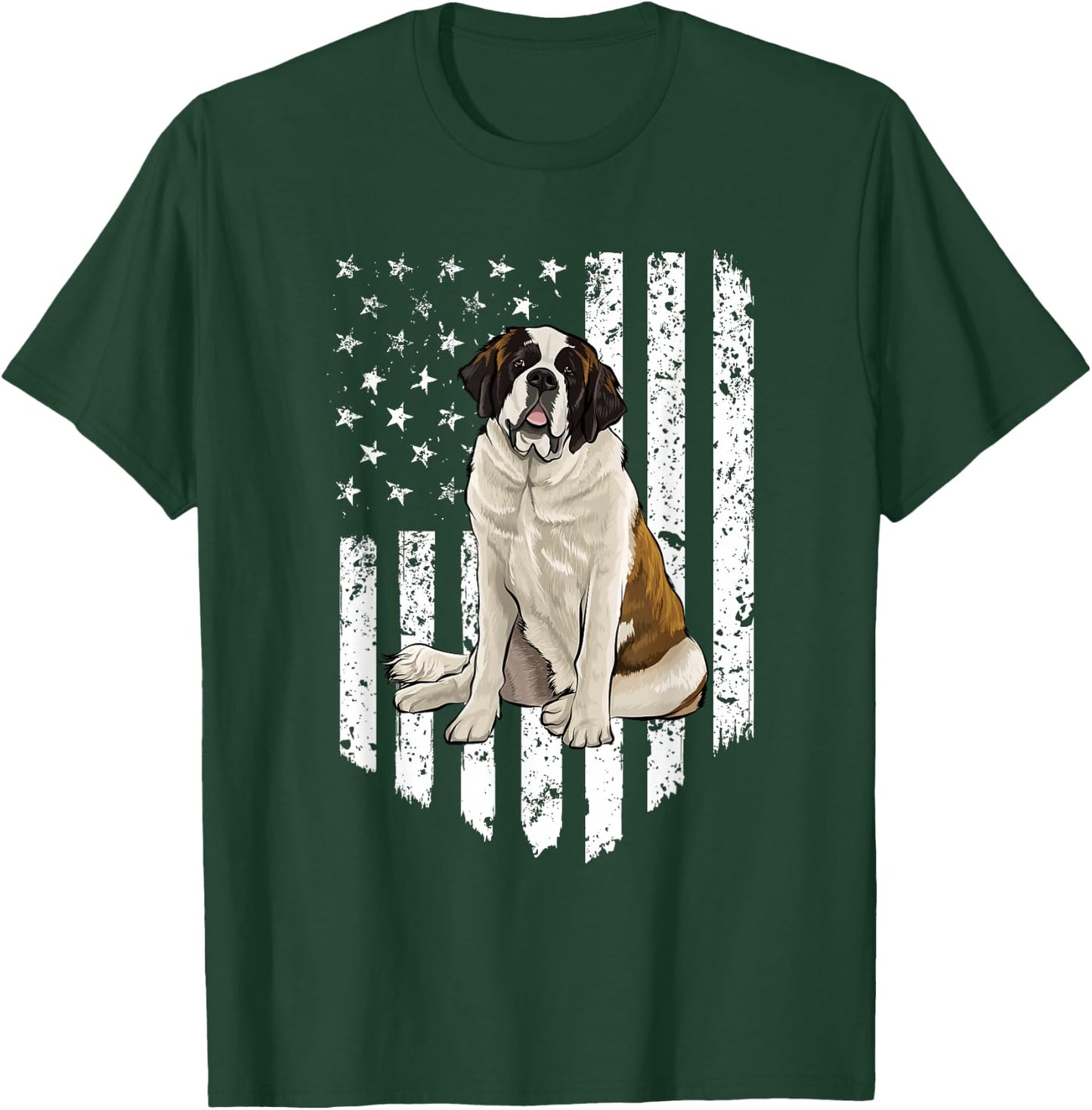 Black White American Flag St. Bernard 4th Of July USA T-Shirt - T-Shirt | Forest