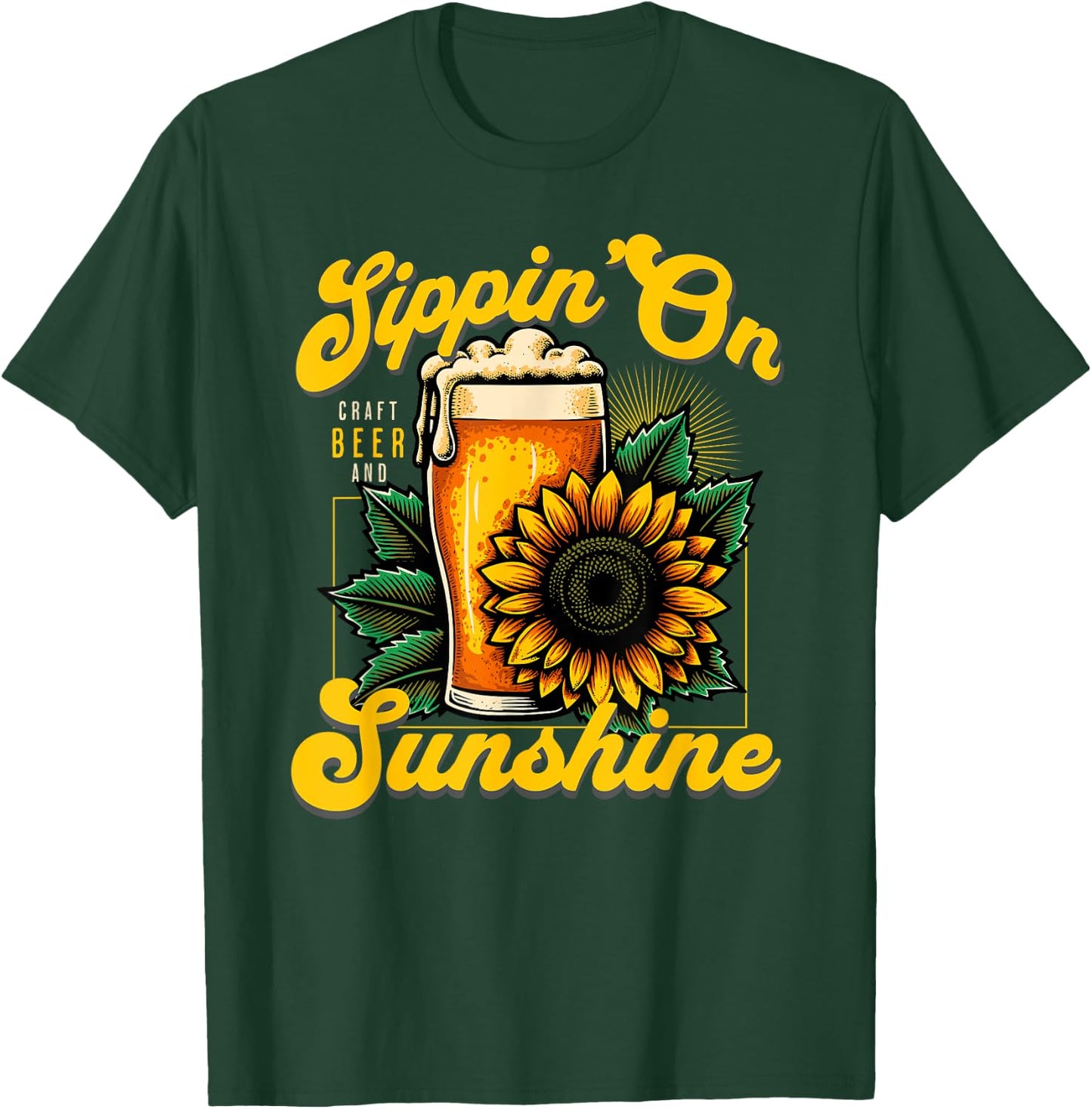Sippin' on Sunshine Sunflower and Craft Beer Beach Vacation Men Women T-Shirt - T-Shirt | Forest