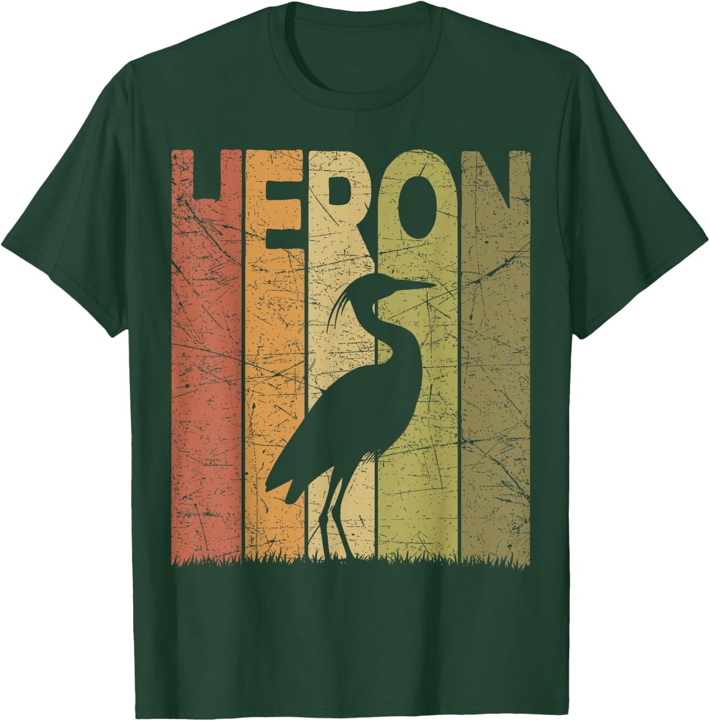 Heron Vintage Birdwatching Heron Retro Ornithology Birding T-Shirt - T-Shirt | Forest