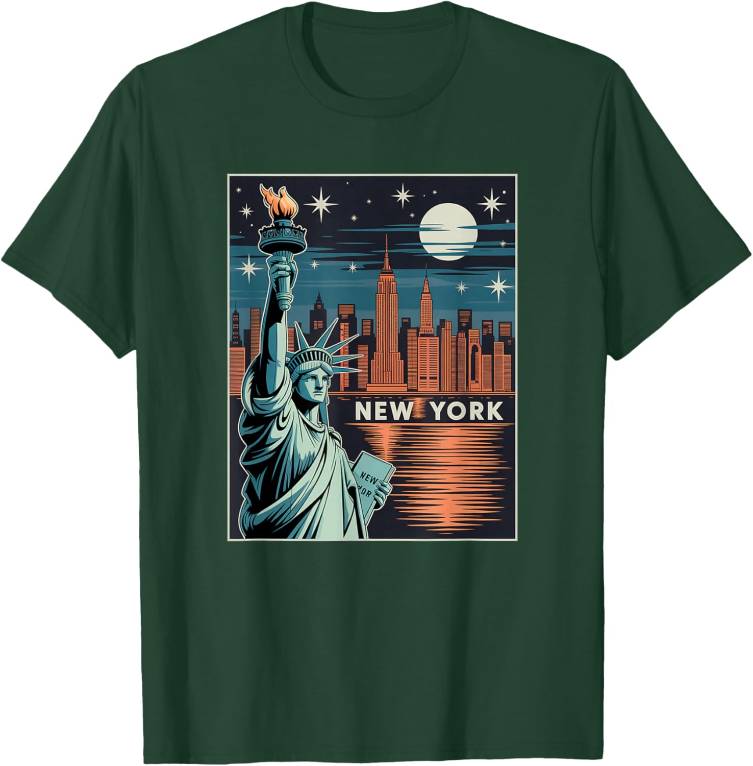 New York Skyline Reflection Liberty Poster-Style Illustratio T-Shirt - T-Shirt | Forest