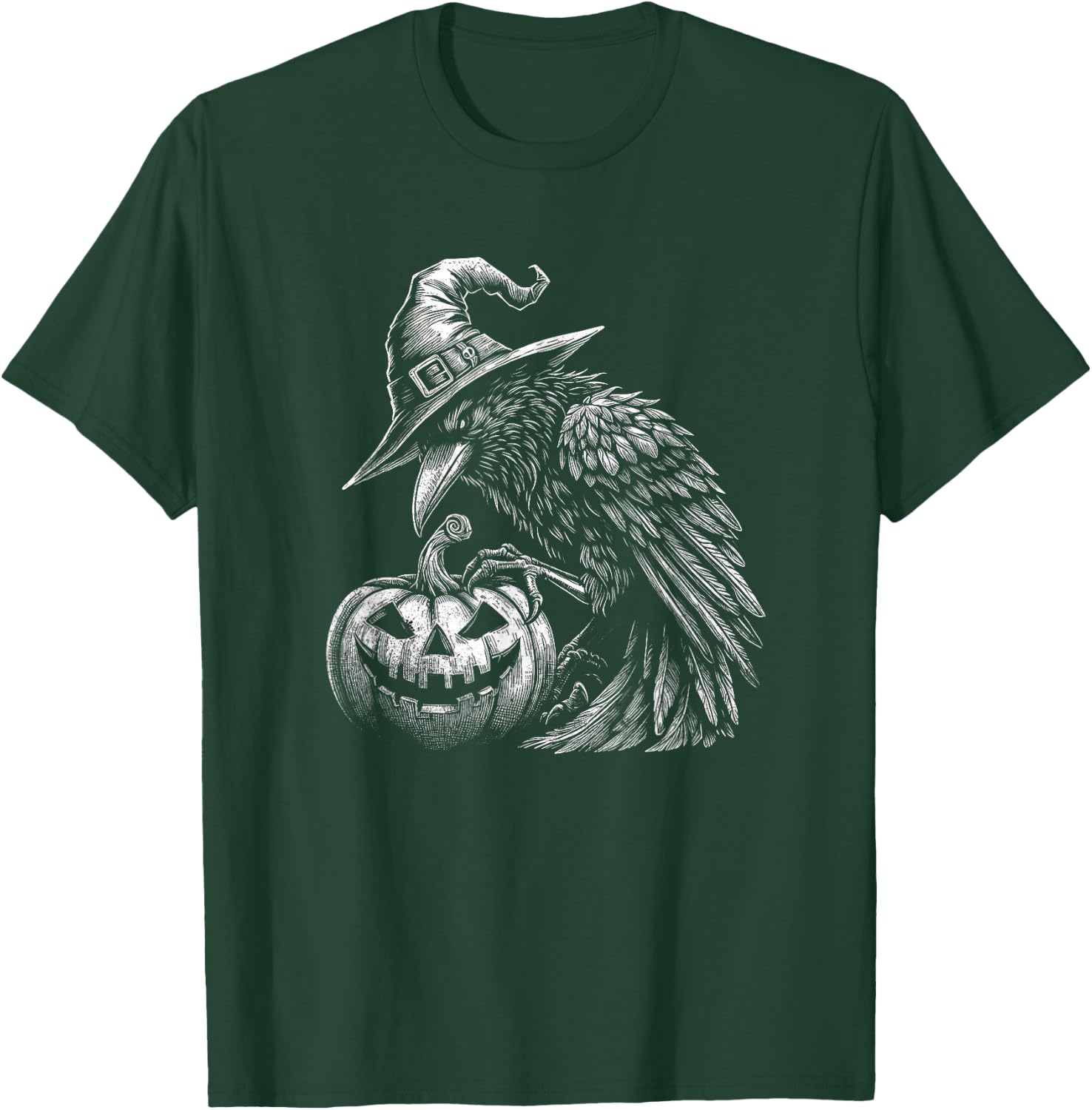 Goth Halloween Raven With Wizard Hat Art Crow Design T-Shirt - T-Shirt | Forest