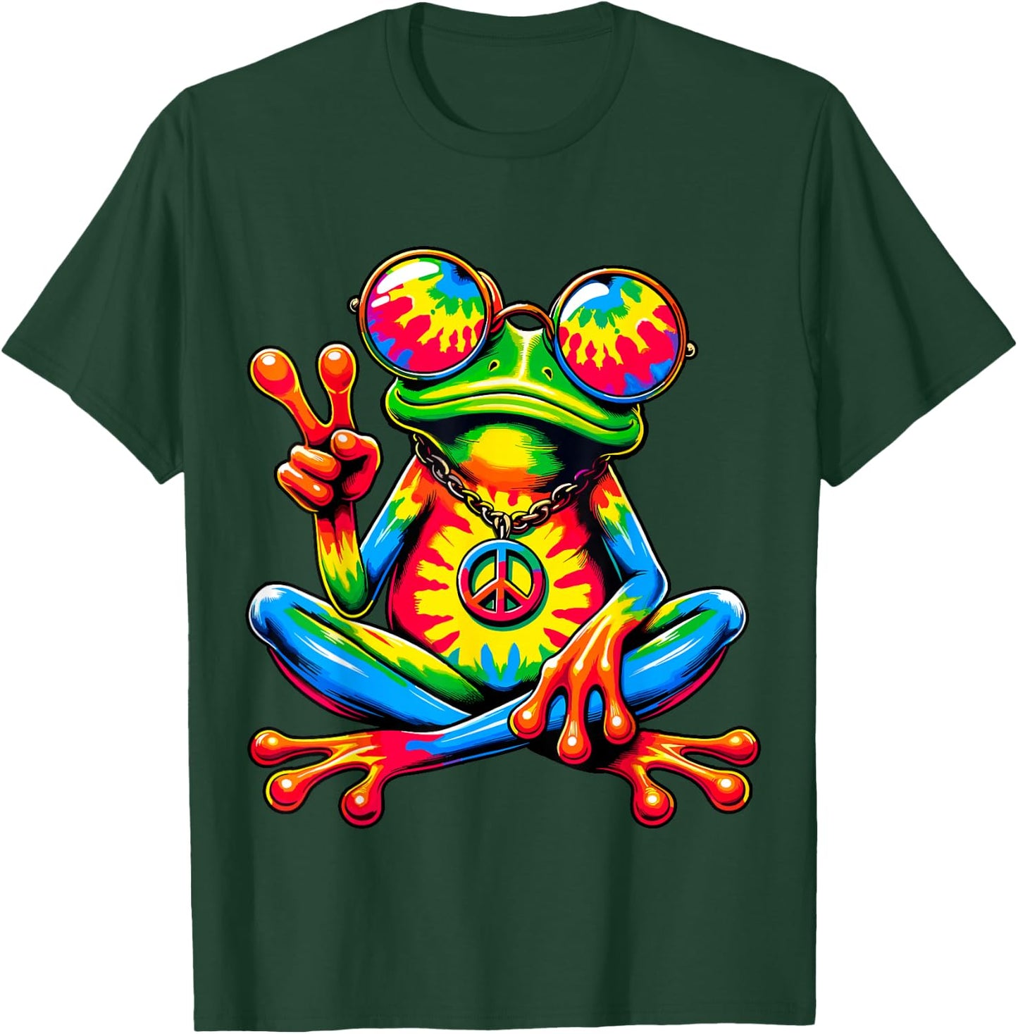 Tie-Dye Peace Frog Peace Sign Hippie T-Shirt - T-Shirt | Forest