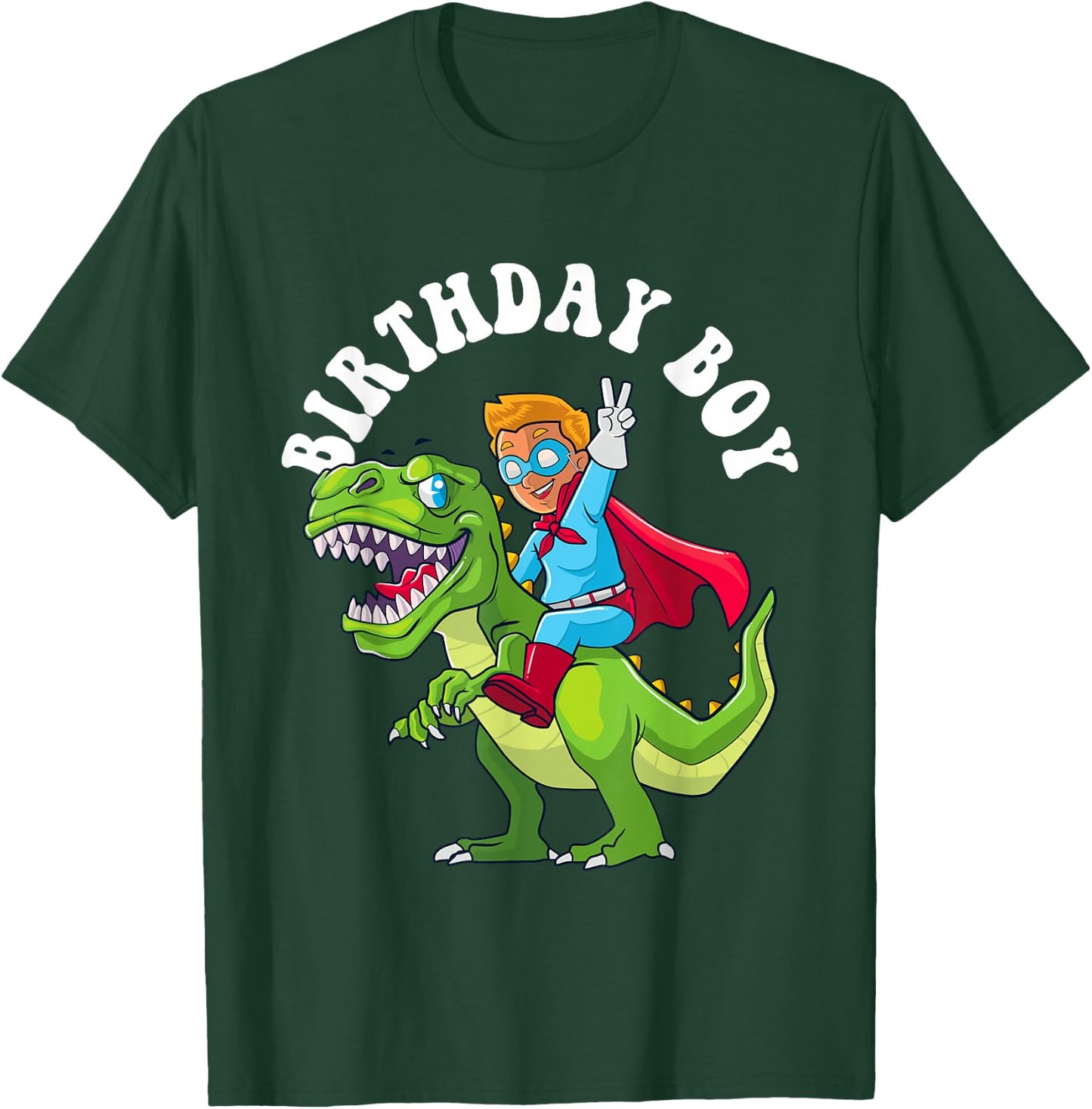 Birthday Boy Riding T Rex Dinosaur Superhero Kids Toddler T-Shirt - T-Shirt | Forest
