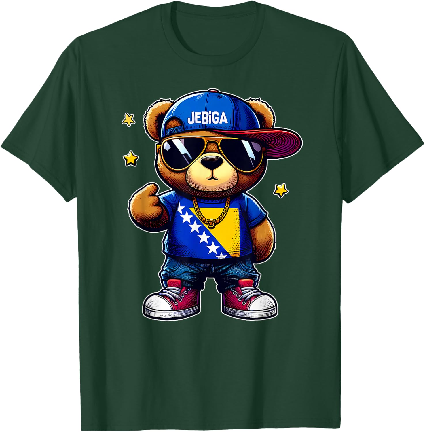 JEBIGA Cute Teddy Bear Funny Bosnian Flag Gift BiH Bosna T-Shirt - T-Shirt | Forest