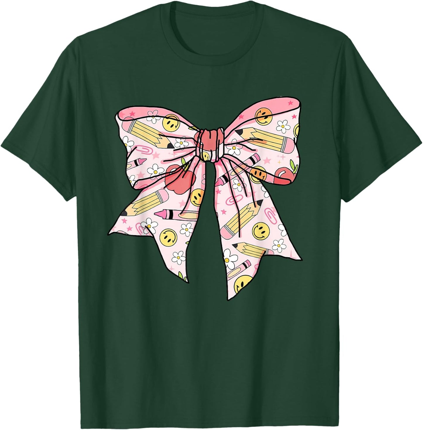 Coquette Bow Teacher Student Happy First Day Back to School T-Shirt - T-Shirt | Forest