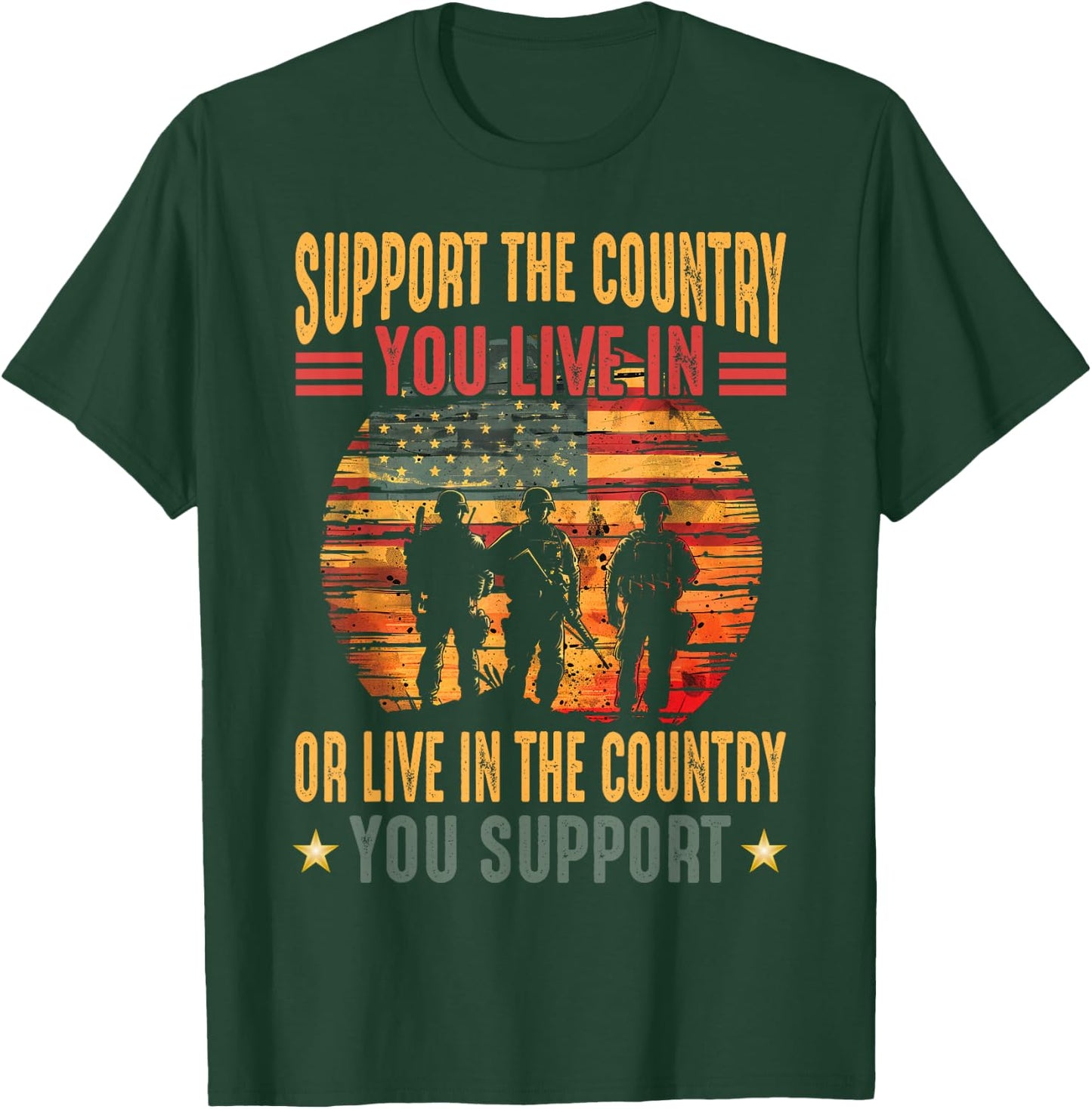 American Flag Vintage Support The Country You Live in T-Shirt - T-Shirt | Forest