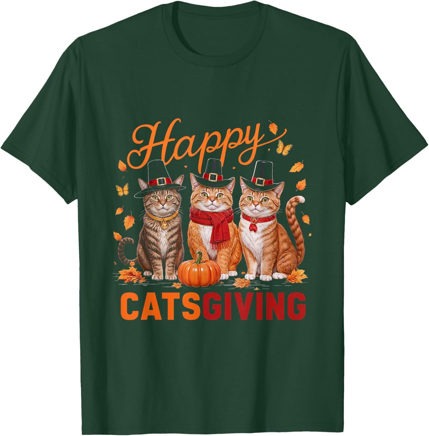 Happy Catsgiving Thanksgiving Cat Pumpkin Fall Cats T-Shirt - T-Shirt | Forest