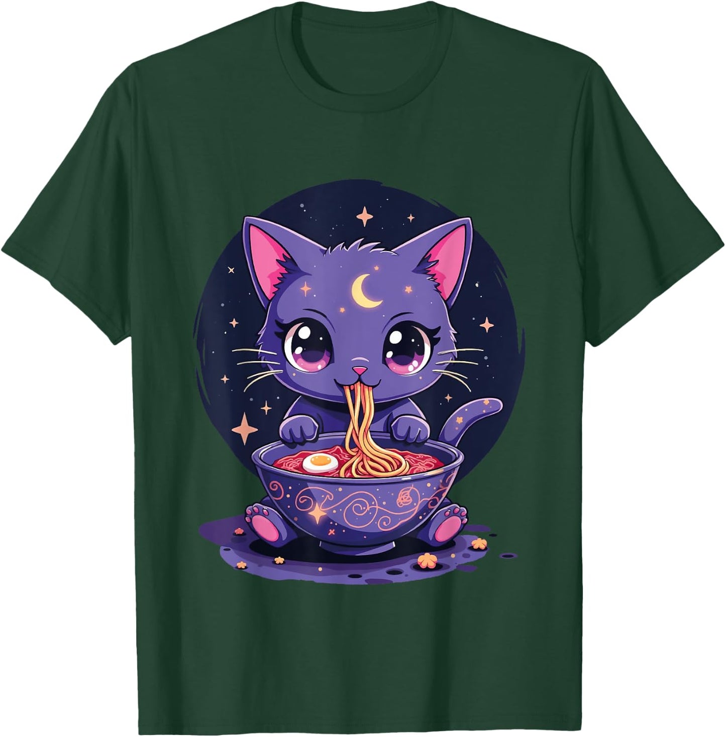 Kawaii Pastel Goth Aesthetic Creepy Cat Eating Ramen Noodles T-Shirt - T-Shirt | Forest