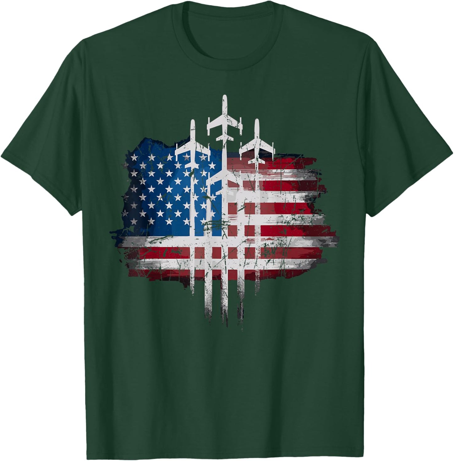 Fighter Jets USA Flag American T-Shirt - T-Shirt | Forest