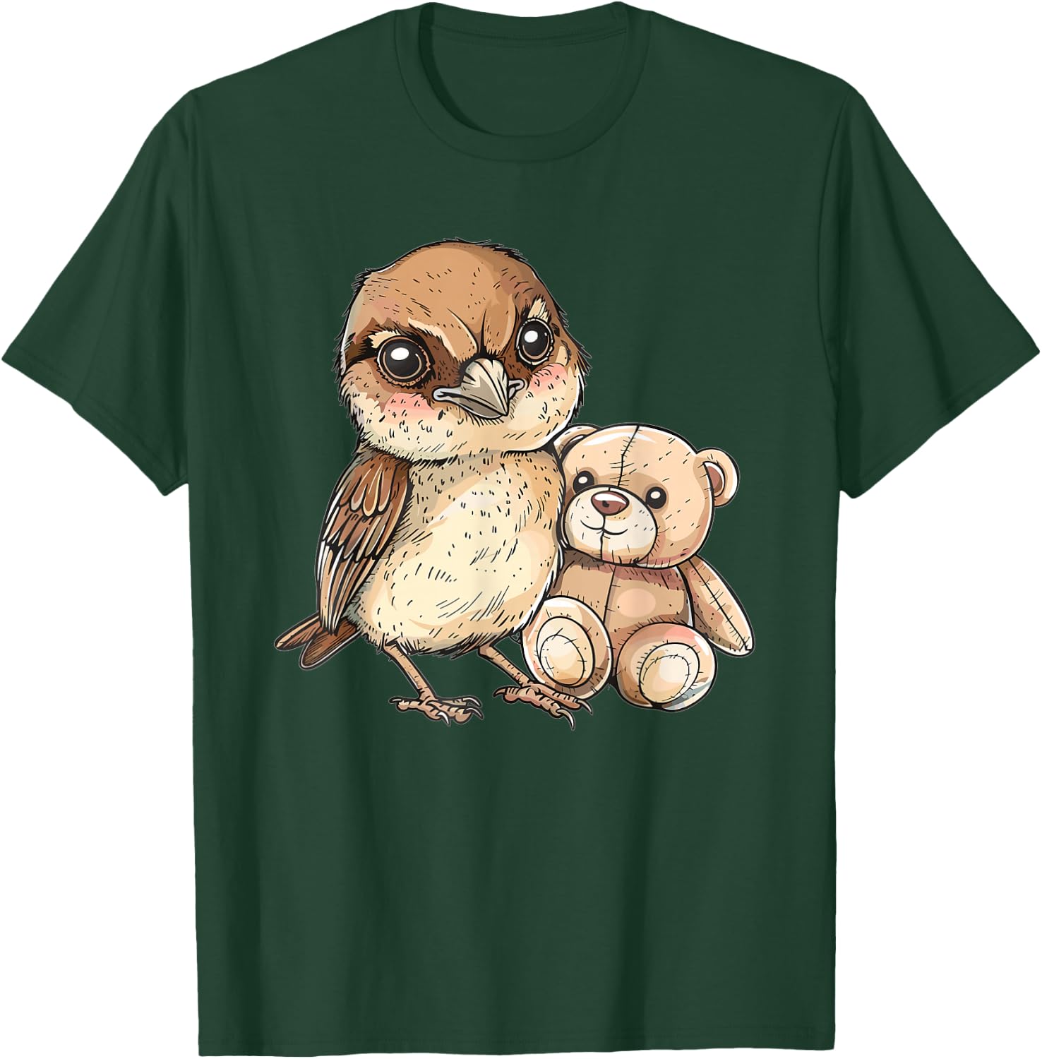 Cute Sparrow With Teddy Bear I Sparrow T-Shirt - T-Shirt | Forest