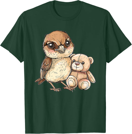 Cute Sparrow With Teddy Bear I Sparrow T-Shirt - T-Shirt | Forest
