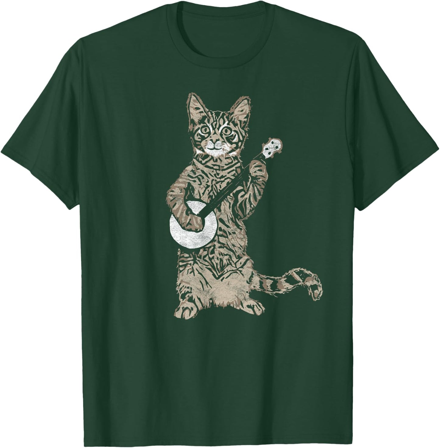 Banjo Cat - Funny Retro Style Bluegrass & Tabby Cat Lover T-Shirt - T-Shirt | Forest