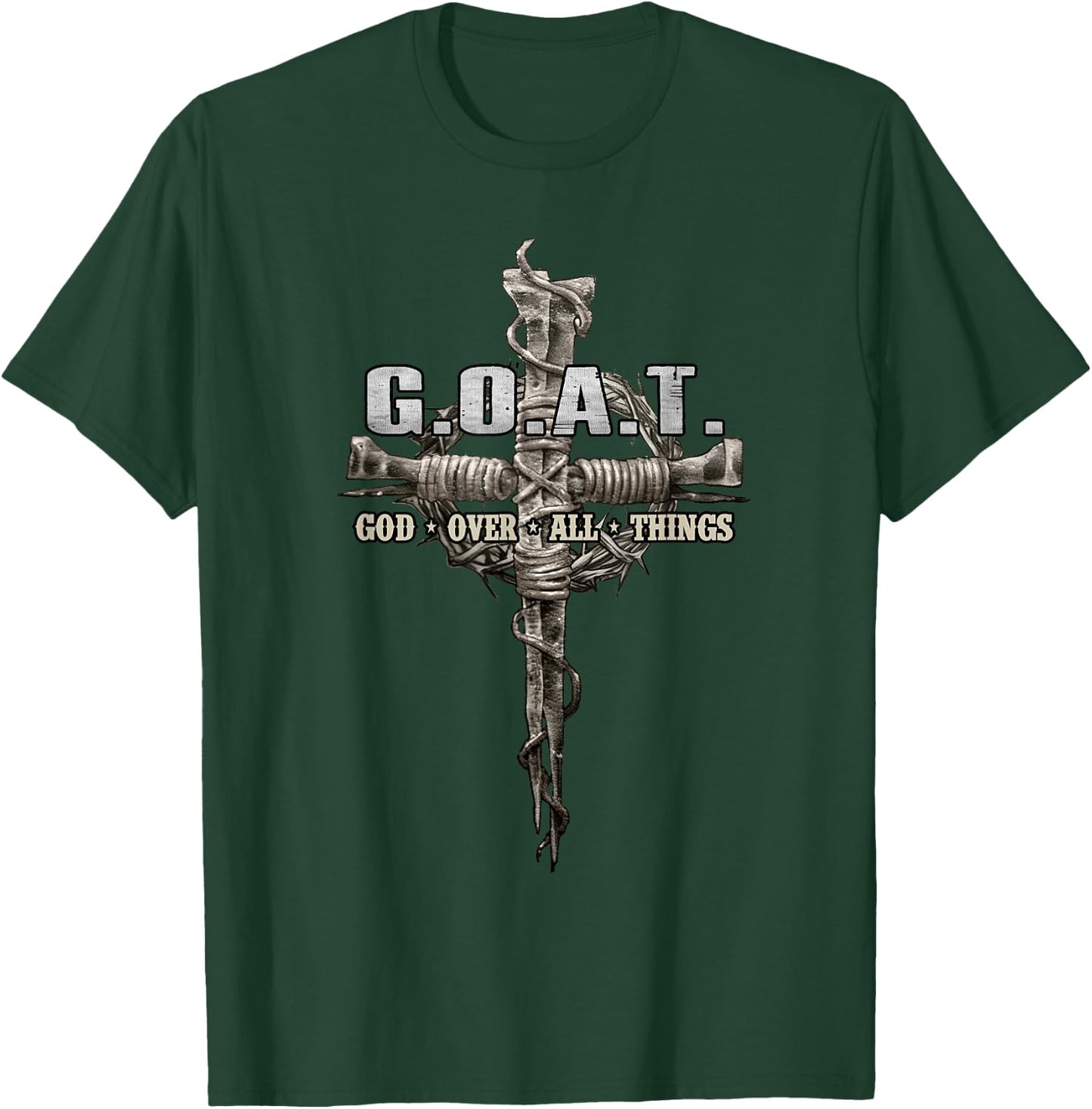 Savitan Shop G.O.A.T. Goat Over All Things Vintage Christ Cross Bible God -Adults Black T-Shirt - T-Shirt | Forest