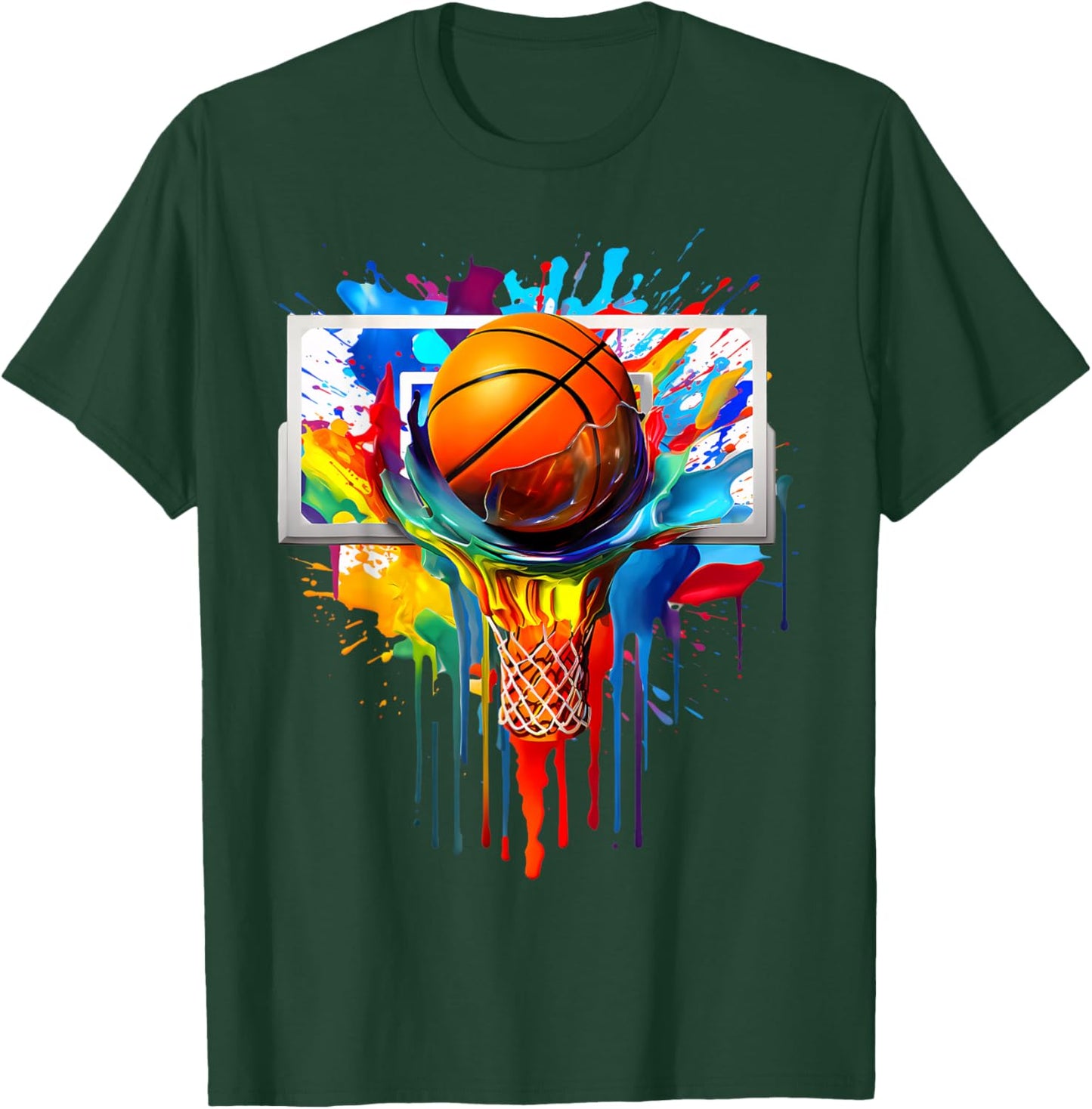 Colorful Basketball Tie Dye Color Splash Hoop Net Slam Dunk T-Shirt - T-Shirt | Forest