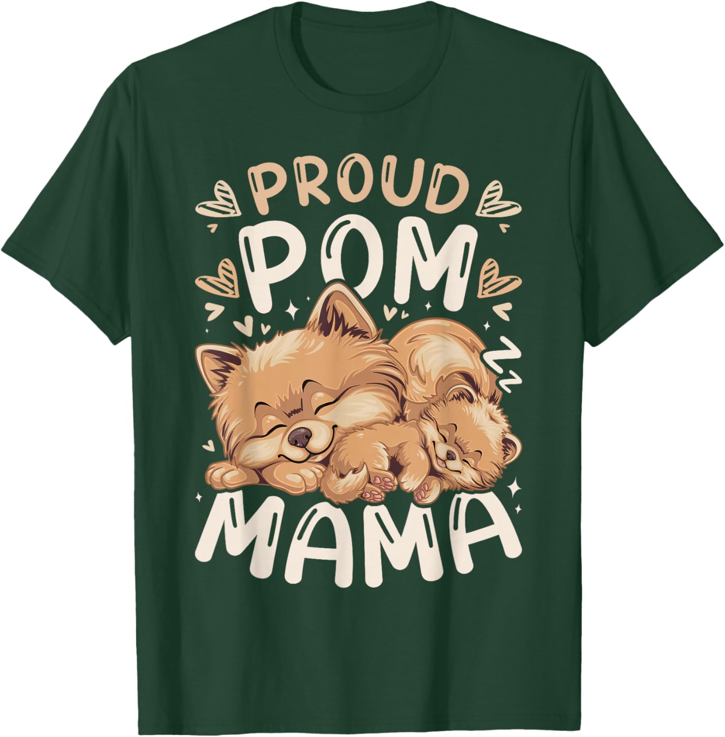 Proud Pom Mama, Pomeranian Dog Mother sleeps with Puppy T-Shirt - T-Shirt | Forest