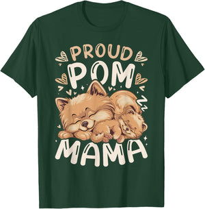 Proud Pom Mama, Pomeranian Dog Mother sleeps with Puppy T-Shirt - T-Shirt | Forest