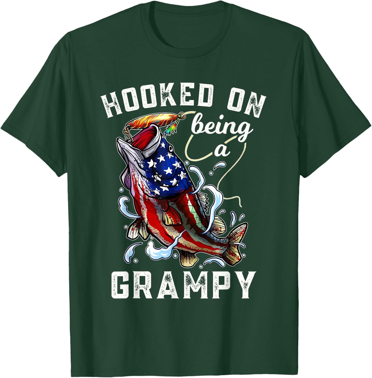 Hooked On Being A Grampy 4th Of July Fishing Grandpa T-Shirt - T-Shirt | Forest