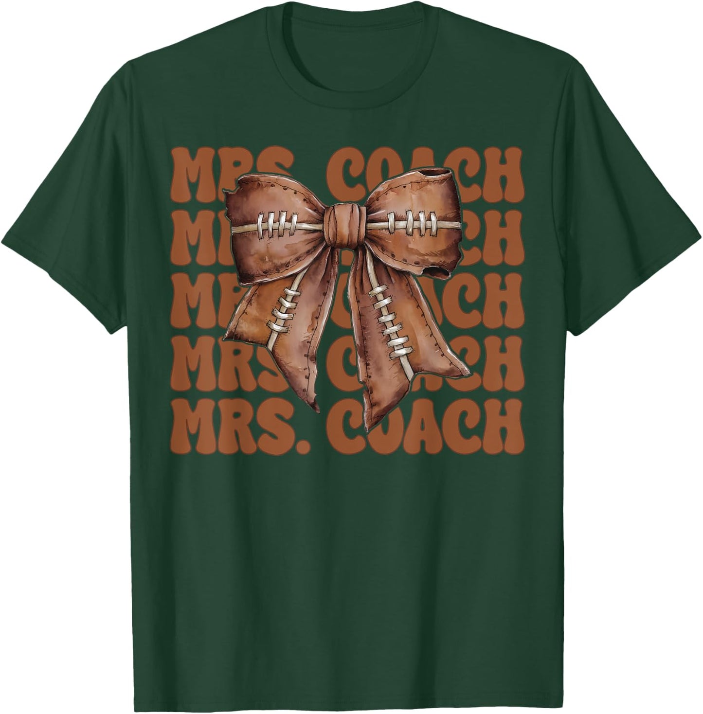 Mrs. Coach American Football Mom Mother's Day Coquette Bow T-Shirt - T-Shirt | Forest