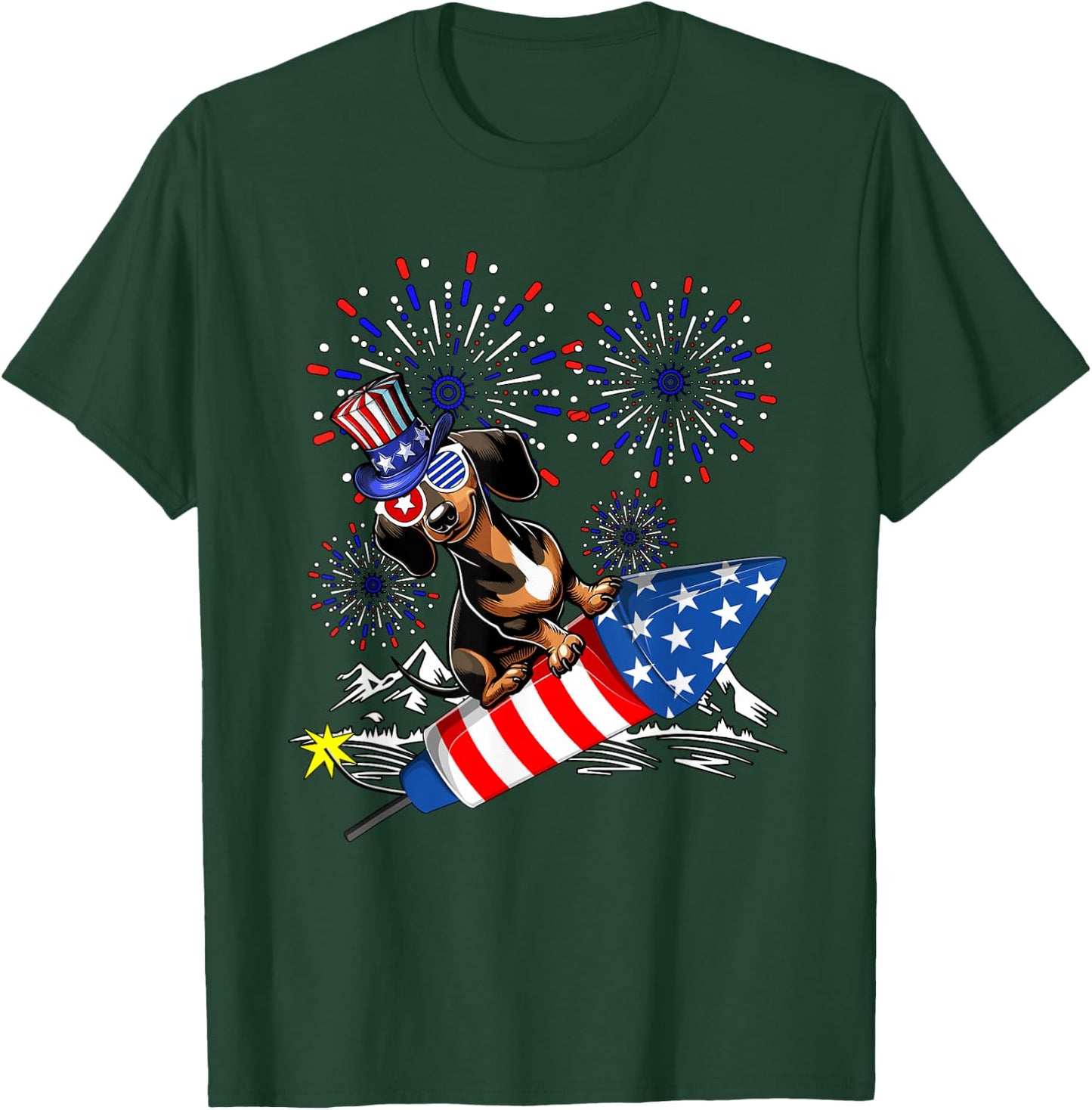 Dachshund Costume 4th Of July Fireworks Patriotic Lover Kids T-Shirt - T-Shirt | Forest