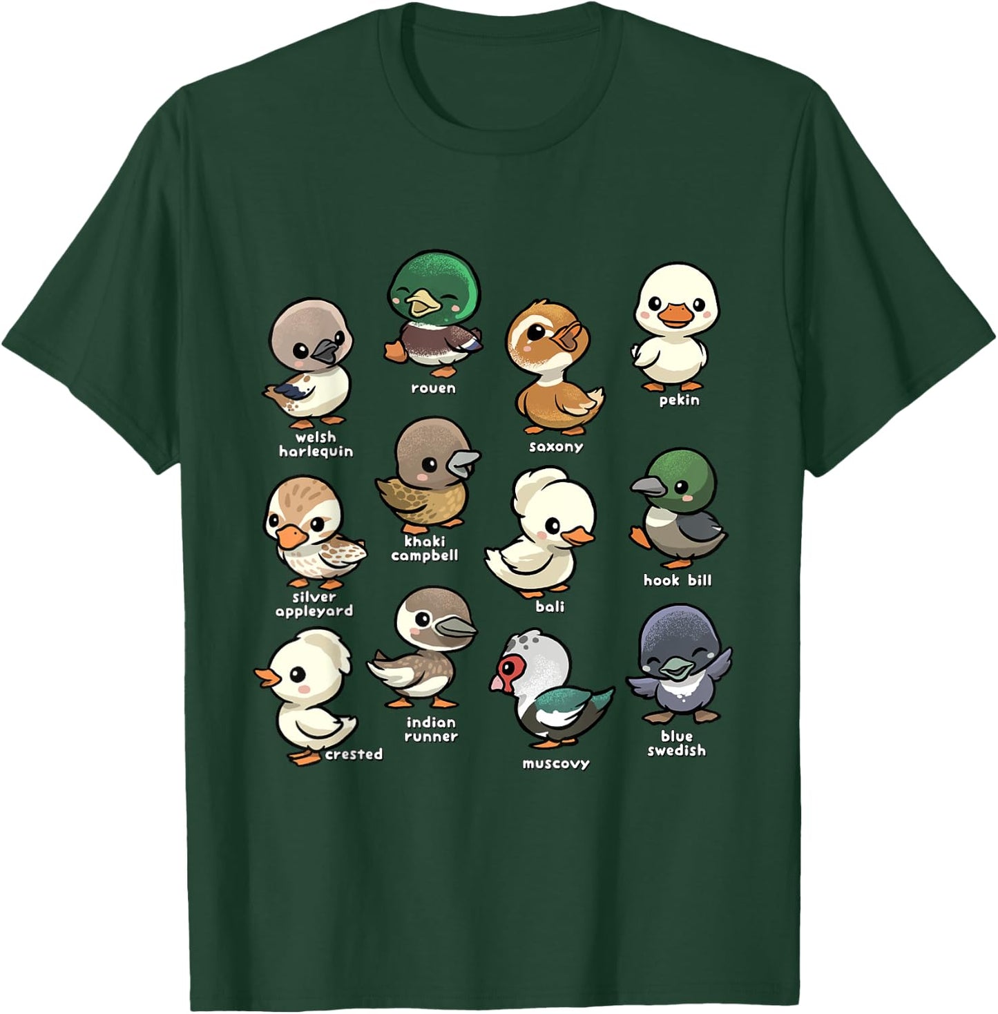 Cute Types of Duck Waterfowl Animals of the World Duck Lover T-Shirt - T-Shirt | Forest