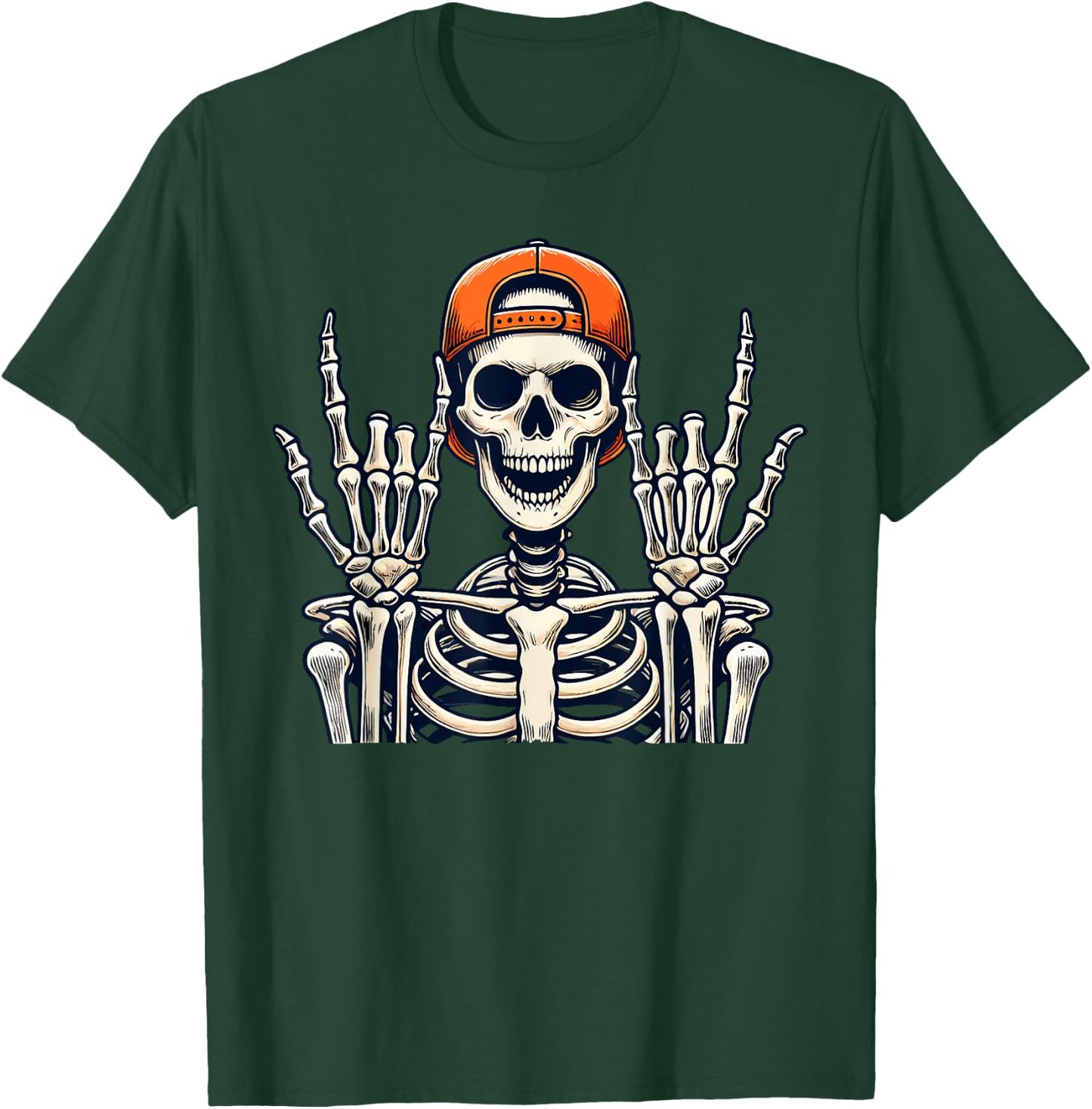 Rocker Skeleton Cap Skater Cool Halloween Punk Rock Men Boys T-Shirt - T-Shirt | Forest