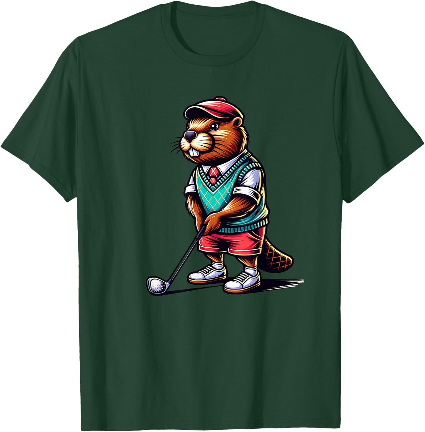 Funny Beaver Golfer Rodent Golfing Sports T-Shirt - T-Shirt | Forest
