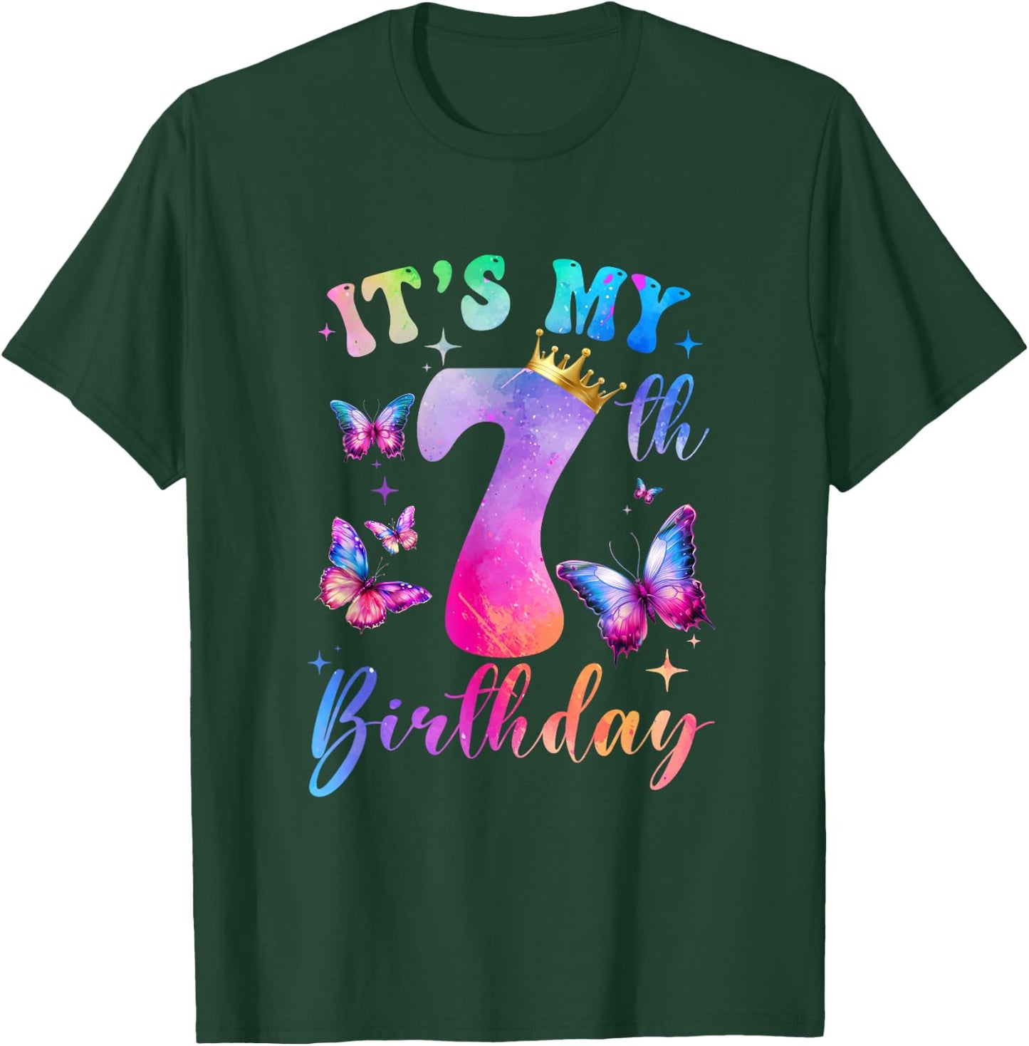 Its My 7Th Birthday Girls Butterfly Theme Party 7 Year Old T-Shirt - T-Shirt | Forest