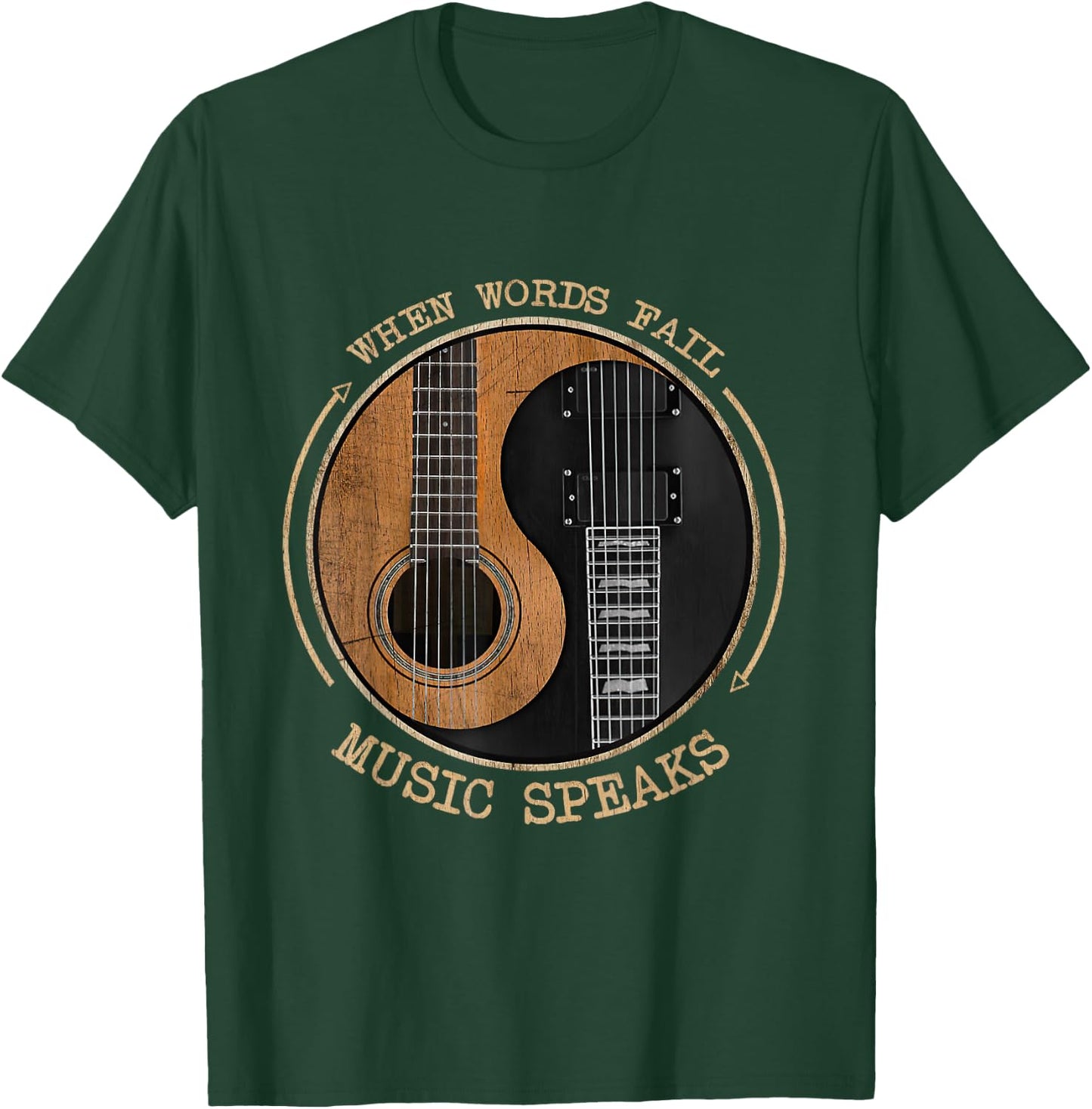When Words Fail Music Speaks Ying Yang Guitar T-Shirt - T-Shirt | Forest