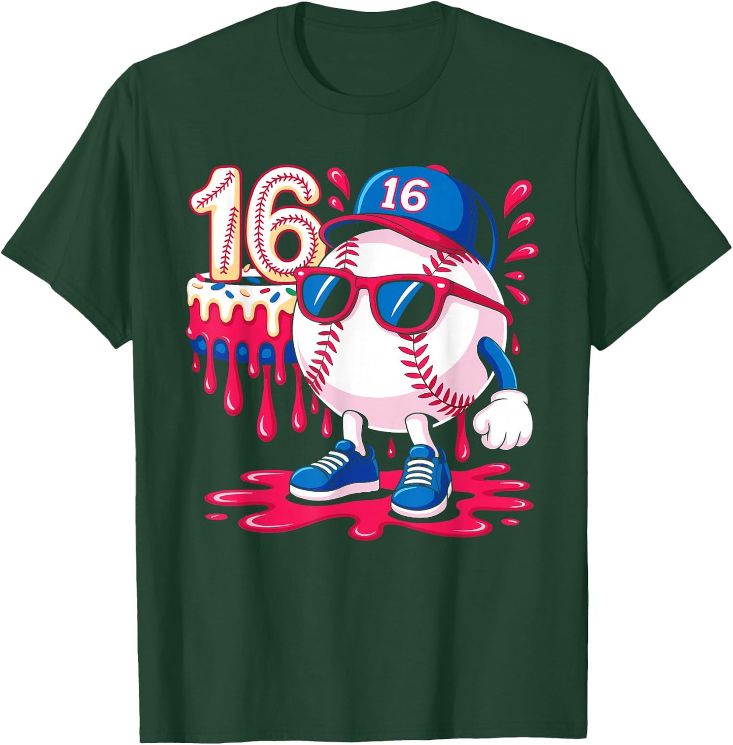 Baseball 16 Year Old Ice Cream Drip 16th Birthday T-Shirt - T-Shirt | Forest