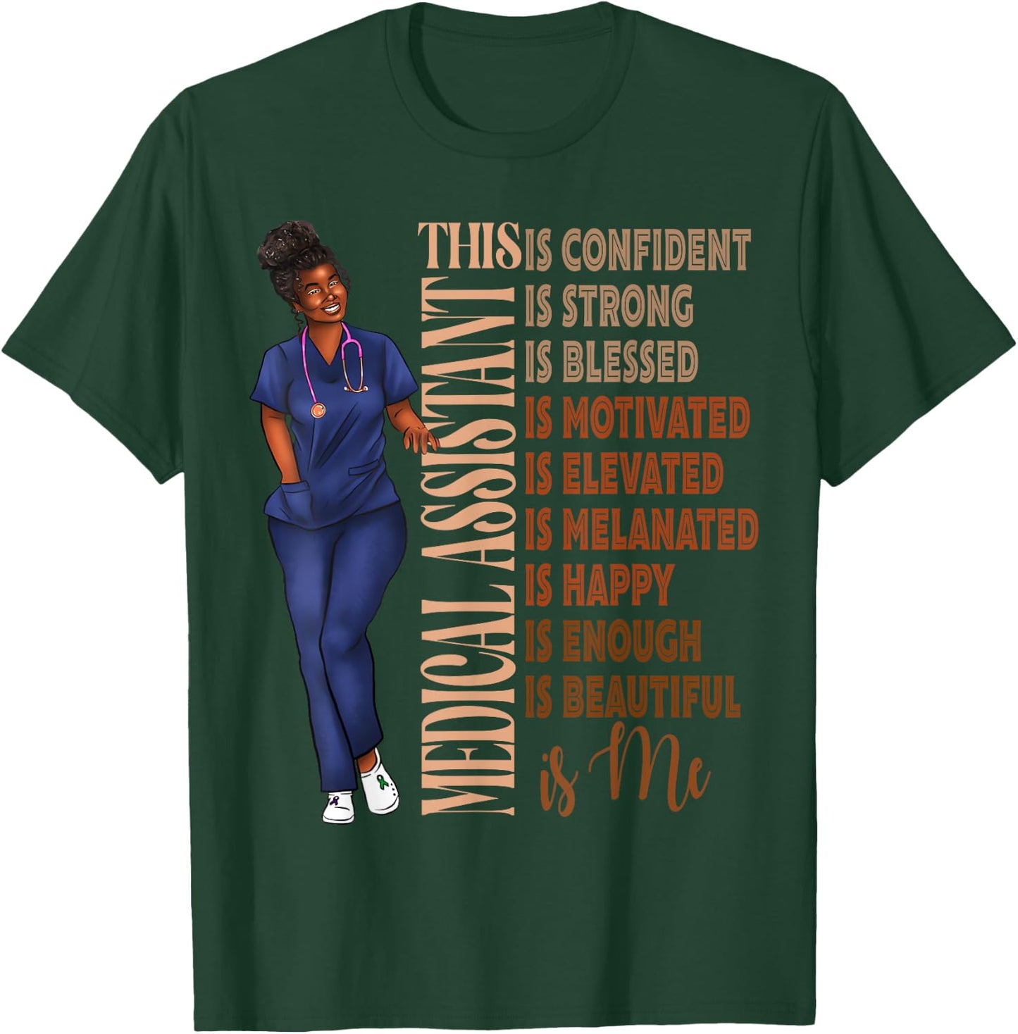 Black Melanin Medical Assistant Africa American MA Afro Hair T-Shirt - T-Shirt | Forest