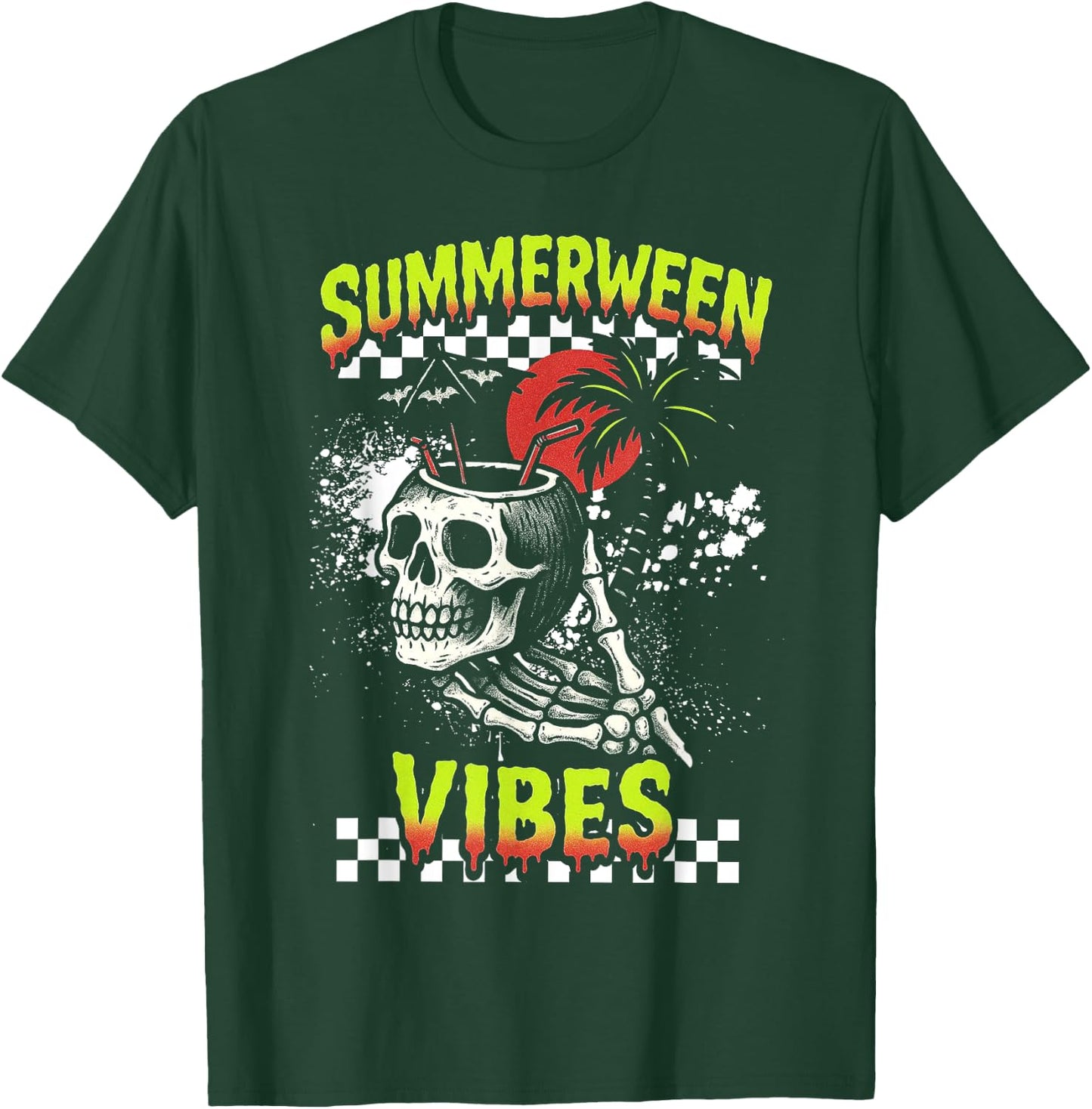 Summerween Vibes - Spooky Skull Drink Halloween T-Shirt - T-Shirt | Forest