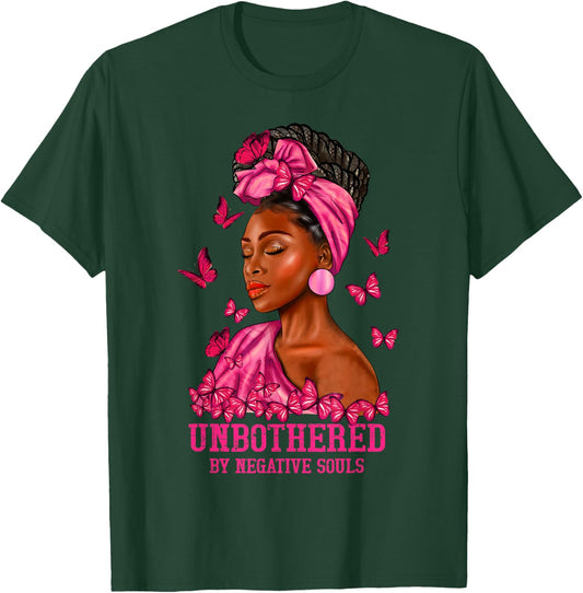 Unbothered Afro Woman Butterflies Melanin Black Queen T-Shirt - T-Shirt | Forest