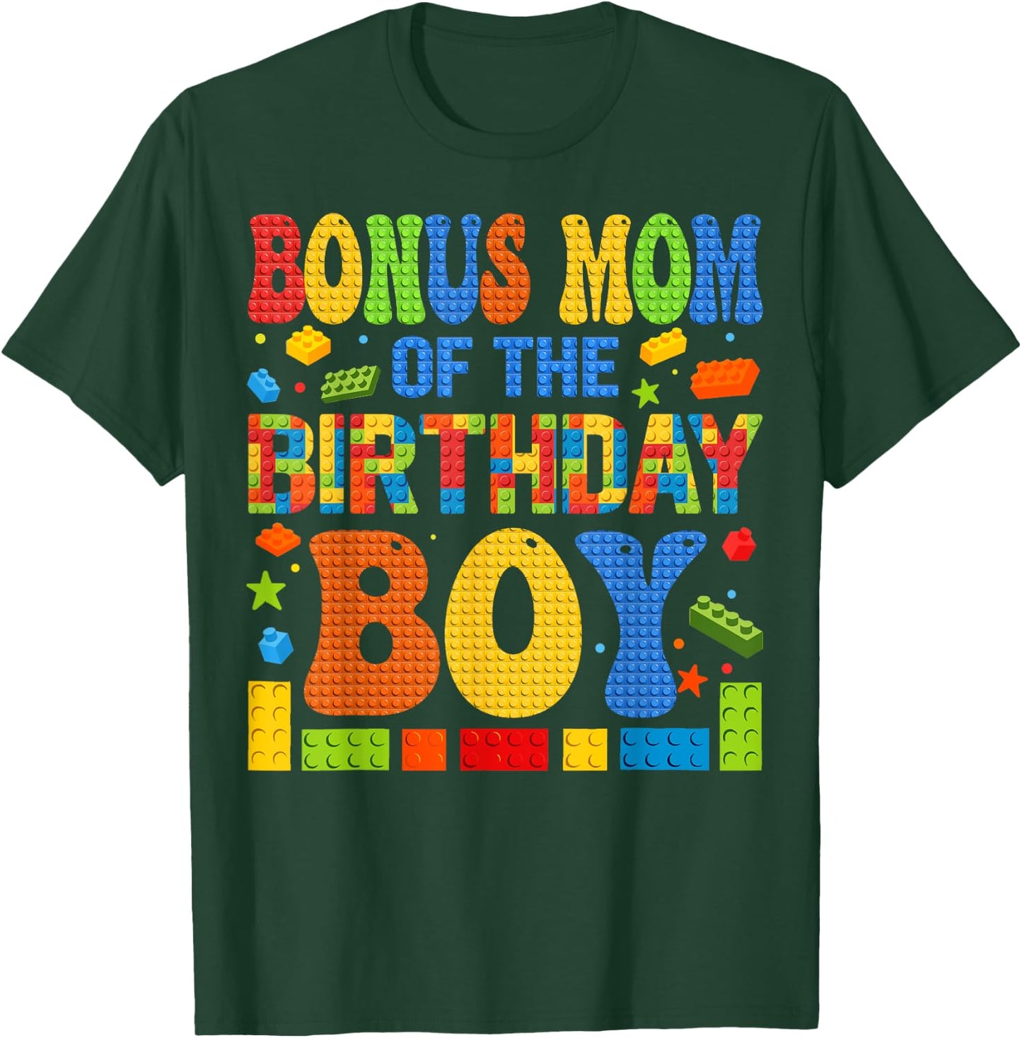 Bonus Mom Of The Birthday Boy Building Block Birthday Party T-Shirt - T-Shirt | Forest