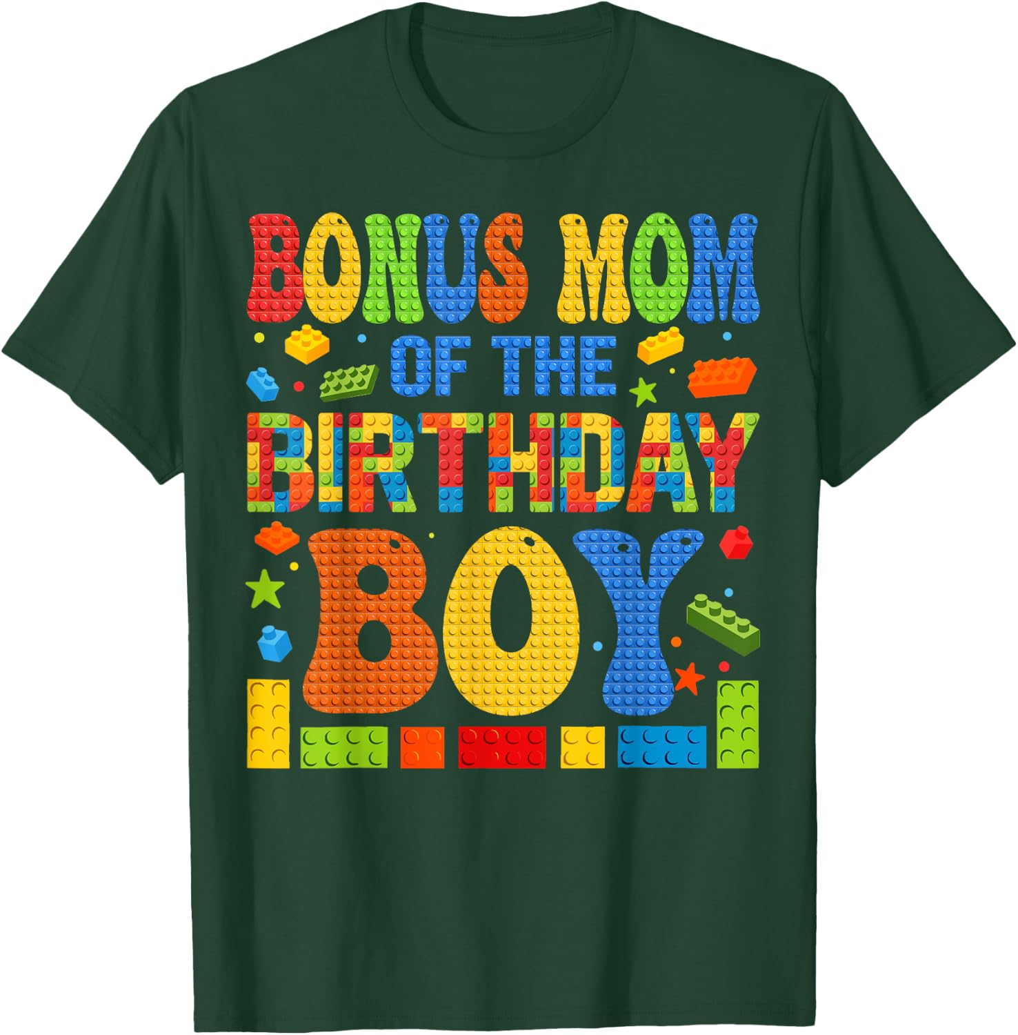 Bonus Mom Of The Birthday Boy Building Block Birthday Party T-Shirt - T-Shirt | Forest