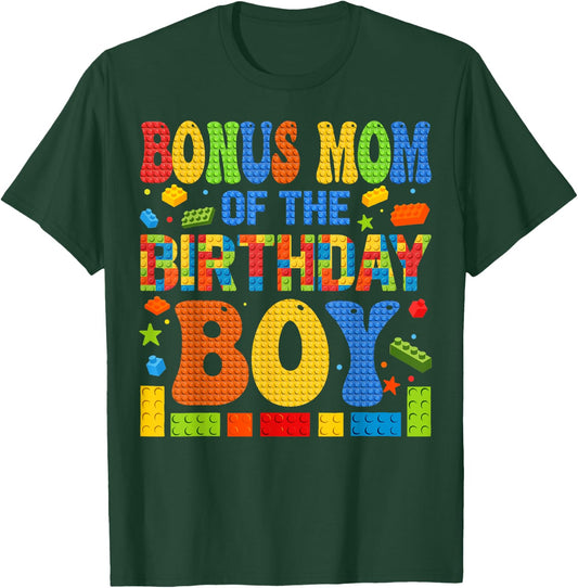 Bonus Mom Of The Birthday Boy Building Block Birthday Party T-Shirt - T-Shirt | Forest
