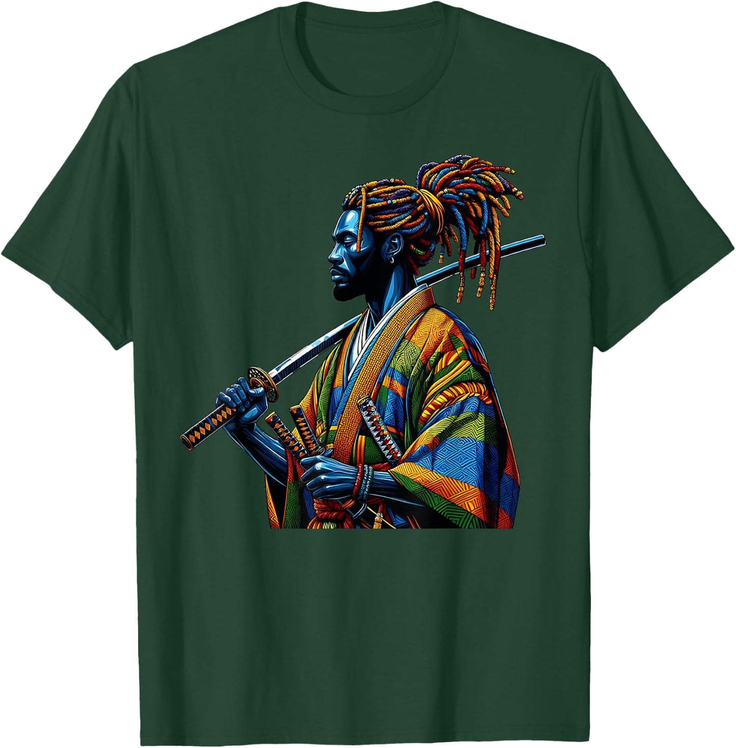 Black History Month Afro American Samurai Warrior Anime Art T-Shirt - T-Shirt | Forest