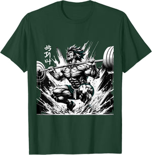 Muscle Manga Warriors - Anime Fitness Vector Design T-Shirt - T-Shirt | Forest