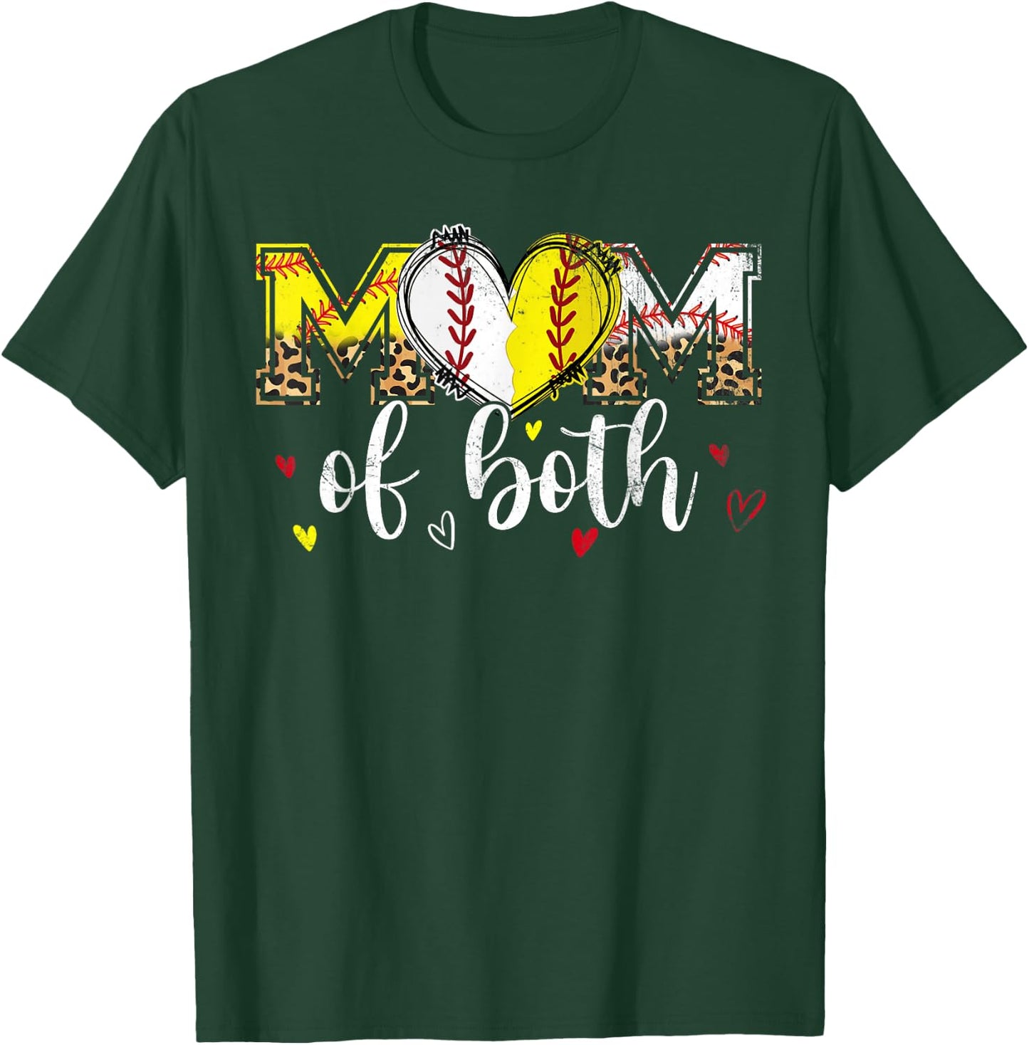 Mom Of Both Baseball Softball Heart Leopard Mothers Day Mama T-Shirt - T-Shirt | Forest