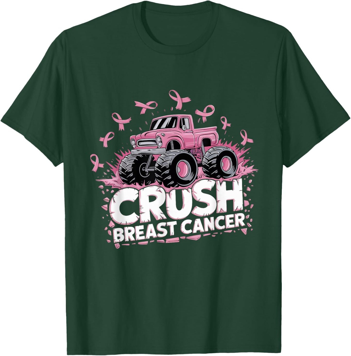 Crush Breast Cancer Pink Ribbon Adult Toddler Monster Truck T-Shirt - T-Shirt | Forest