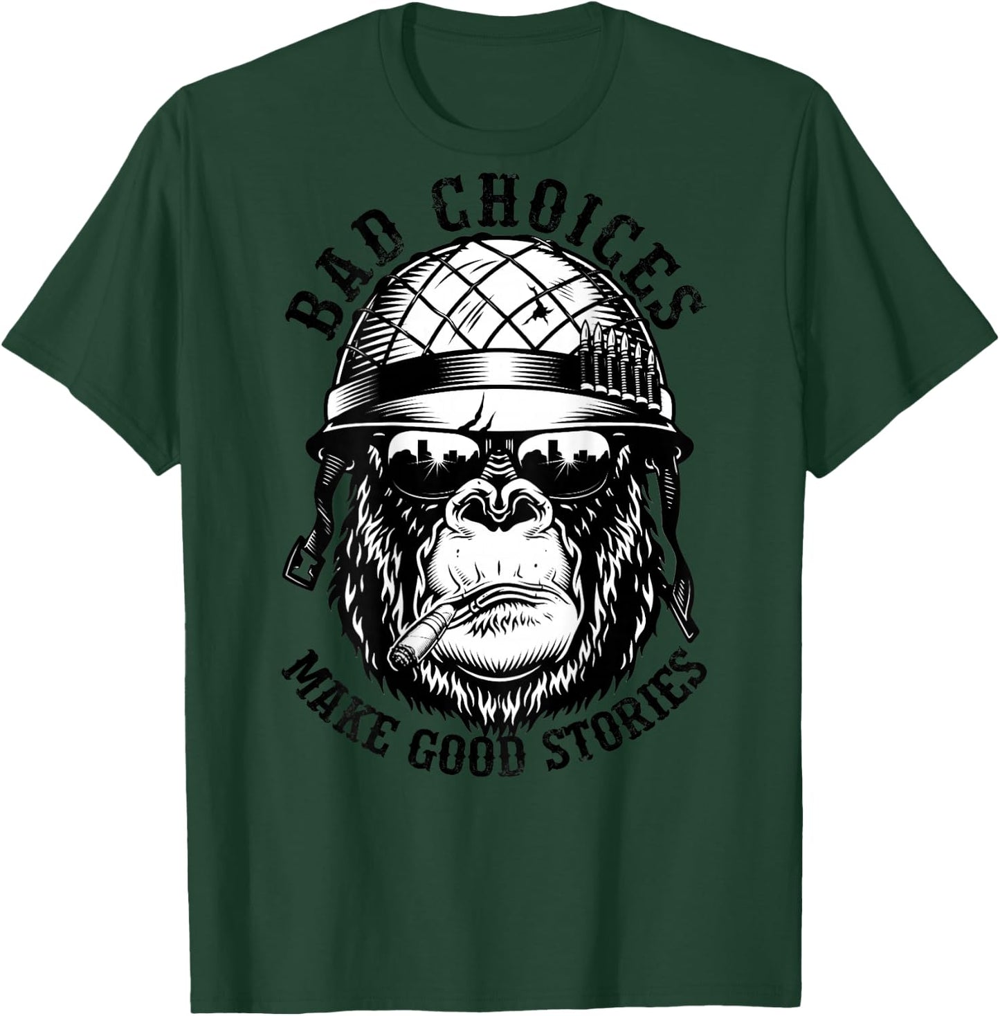 Funny Monkey Bad Choices Make Good Stories (On Back) T-Shirt - T-Shirt | Forest