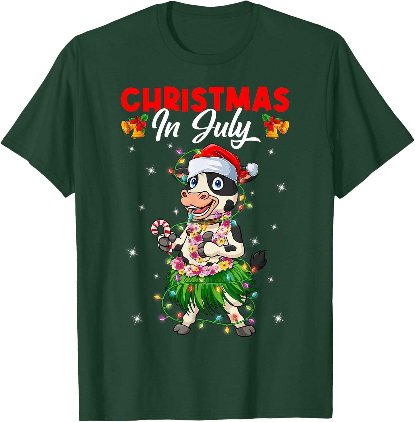 Funny Cow Lovers Hawaiian Christmas In July Summer Vacation Women Kids T-Shirt - T-Shirt | Forest