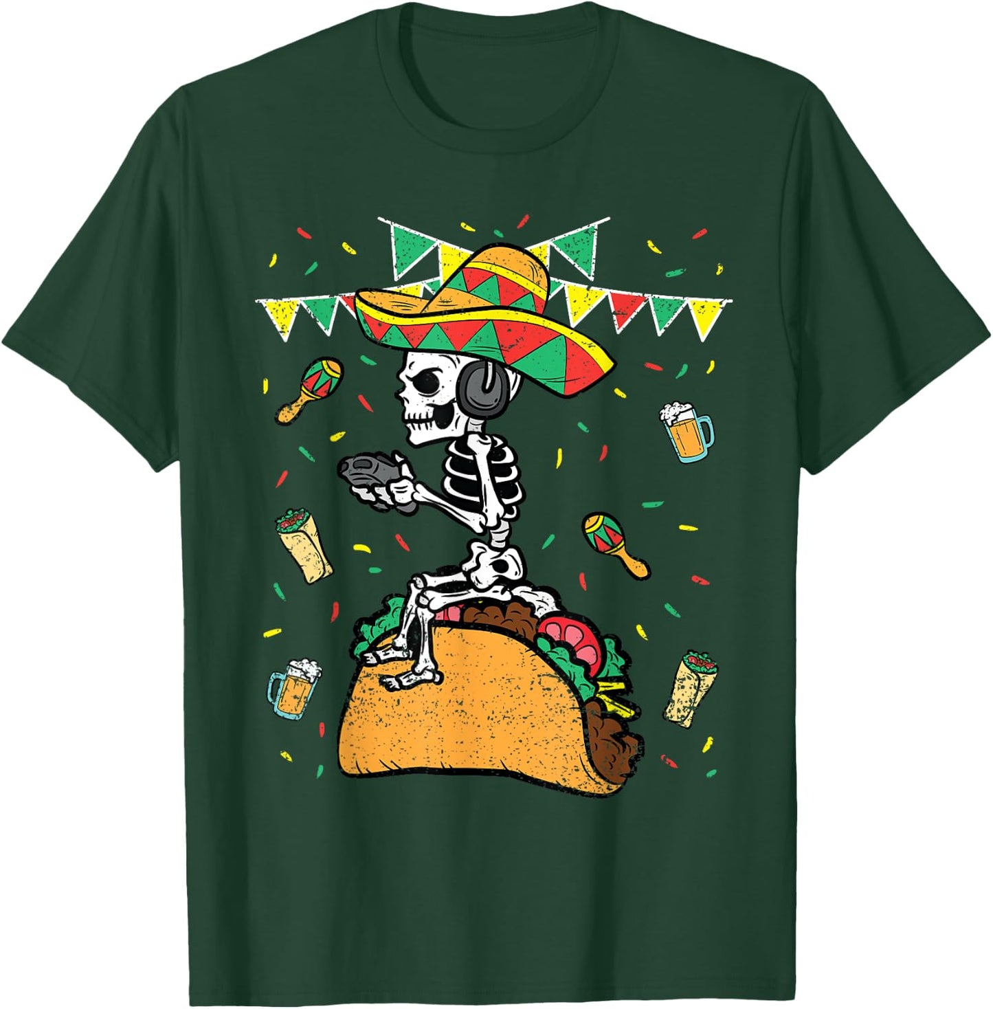 Skeleton Gamer Cinco De Mayo Gaming Taco Mexican Fiesta T-Shirt - T-Shirt | Forest