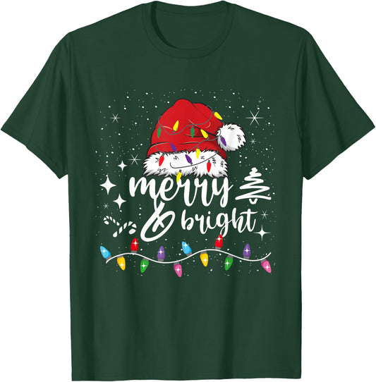 Merry And Bright Christmas Lights Xmas Women Kids T-Shirt - T-Shirt | Forest