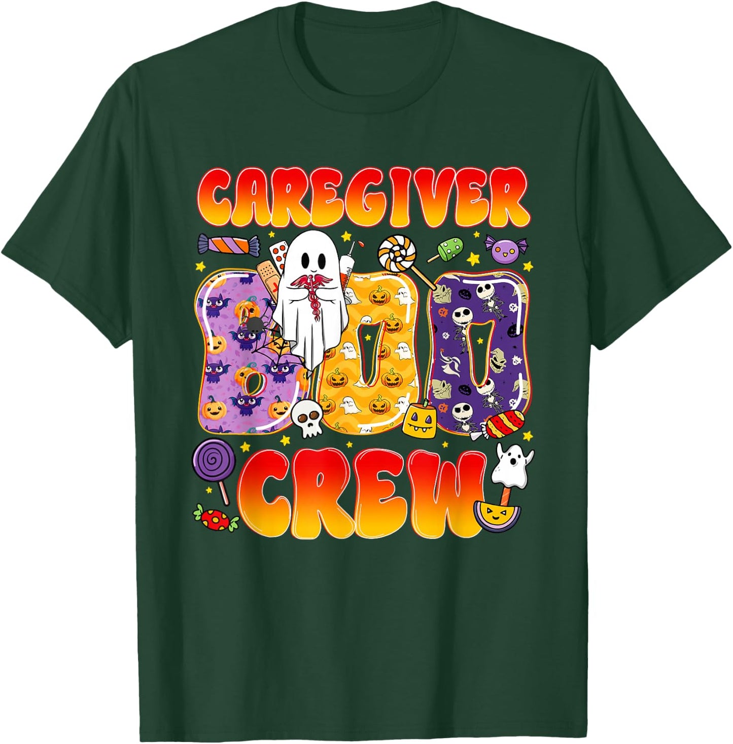 Caregiver Boo Crew Funny Halloween T-Shirt - T-Shirt | Forest