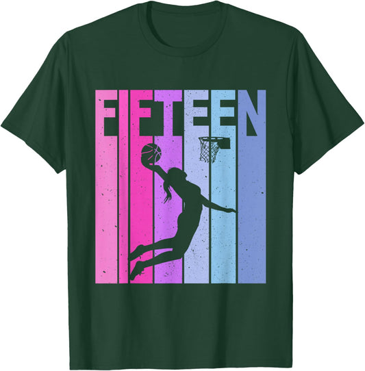 Vintage 15th Birthday Basketball 15 Year Old Girl Party T-Shirt - T-Shirt | Forest