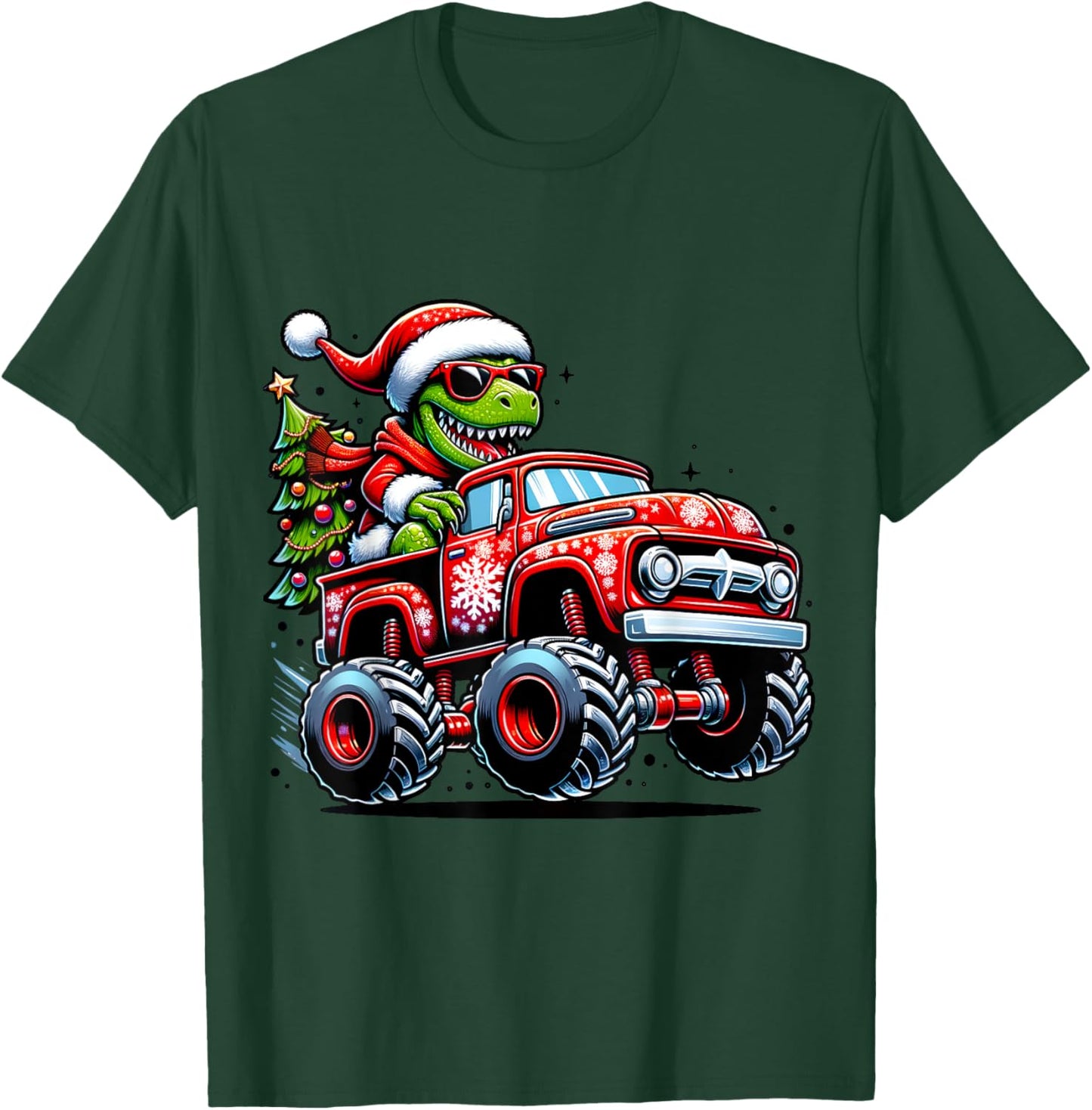 Christmas T Rex Monster Truck Boys Dinosaur Santa Xmas Funny T-Shirt - T-Shirt | Forest